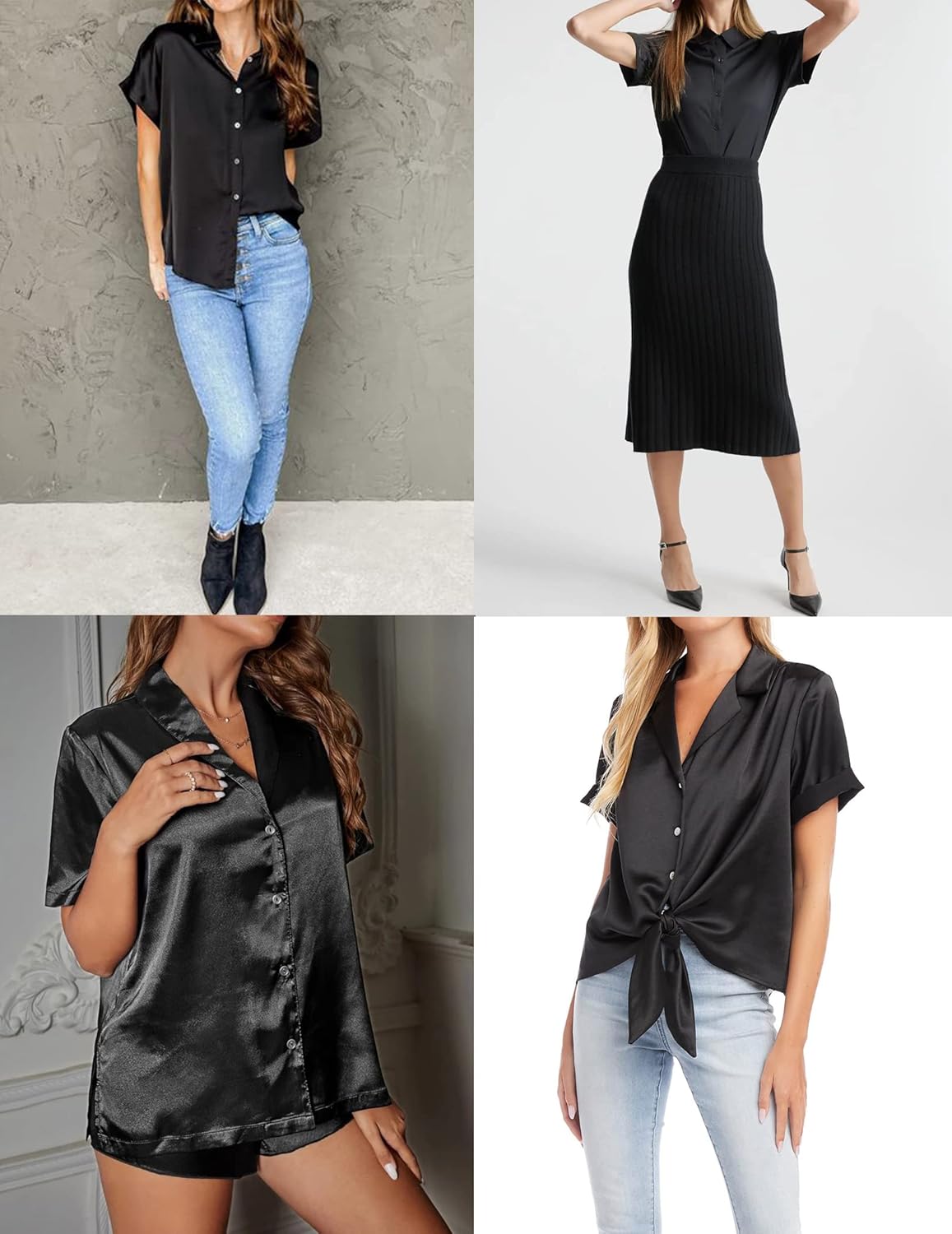 HOTOUCH Silk Button Down Shirts for Women Satin Short Sleeve V Neck Casual Work Office Blouse Tunic Tops - Image 5