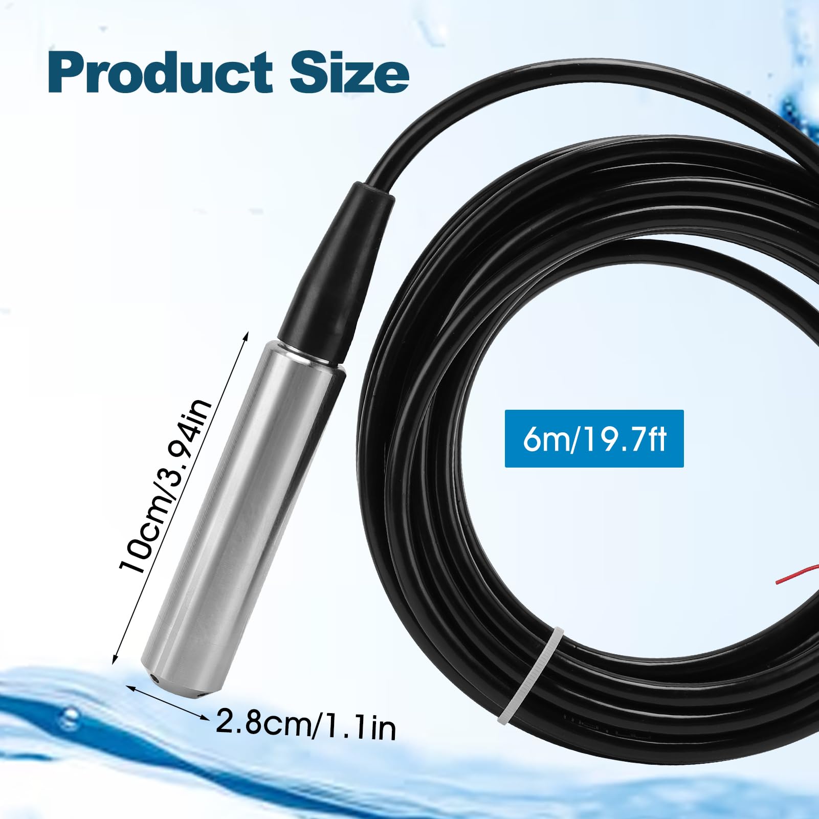Transmisor de Nivel de 4-20 MA, Cable Impermeable, Sensor de Nivel de Líquido de Rango de 5 M para Detectar Agua con Diseño Anti-bloqueo, Anti Flexión, Estructura Sólida de