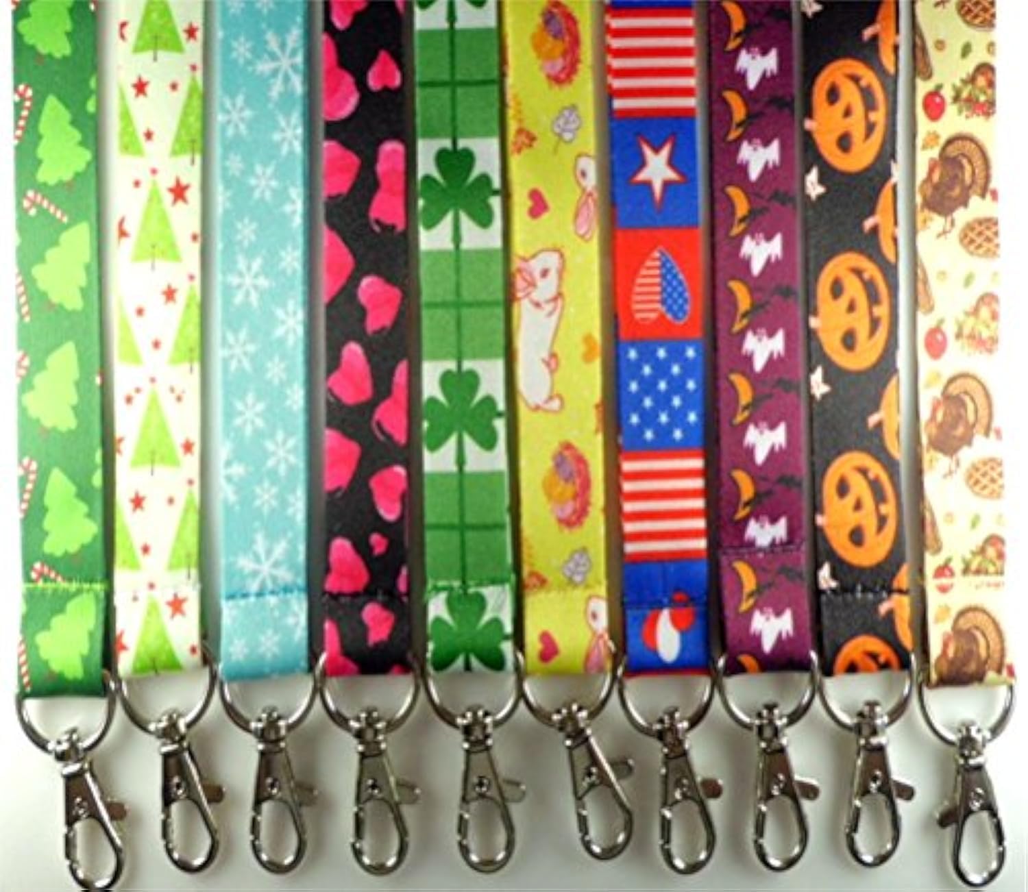 Set of 10 Holiday Print Lanyard Key Chain Id Badge Holders