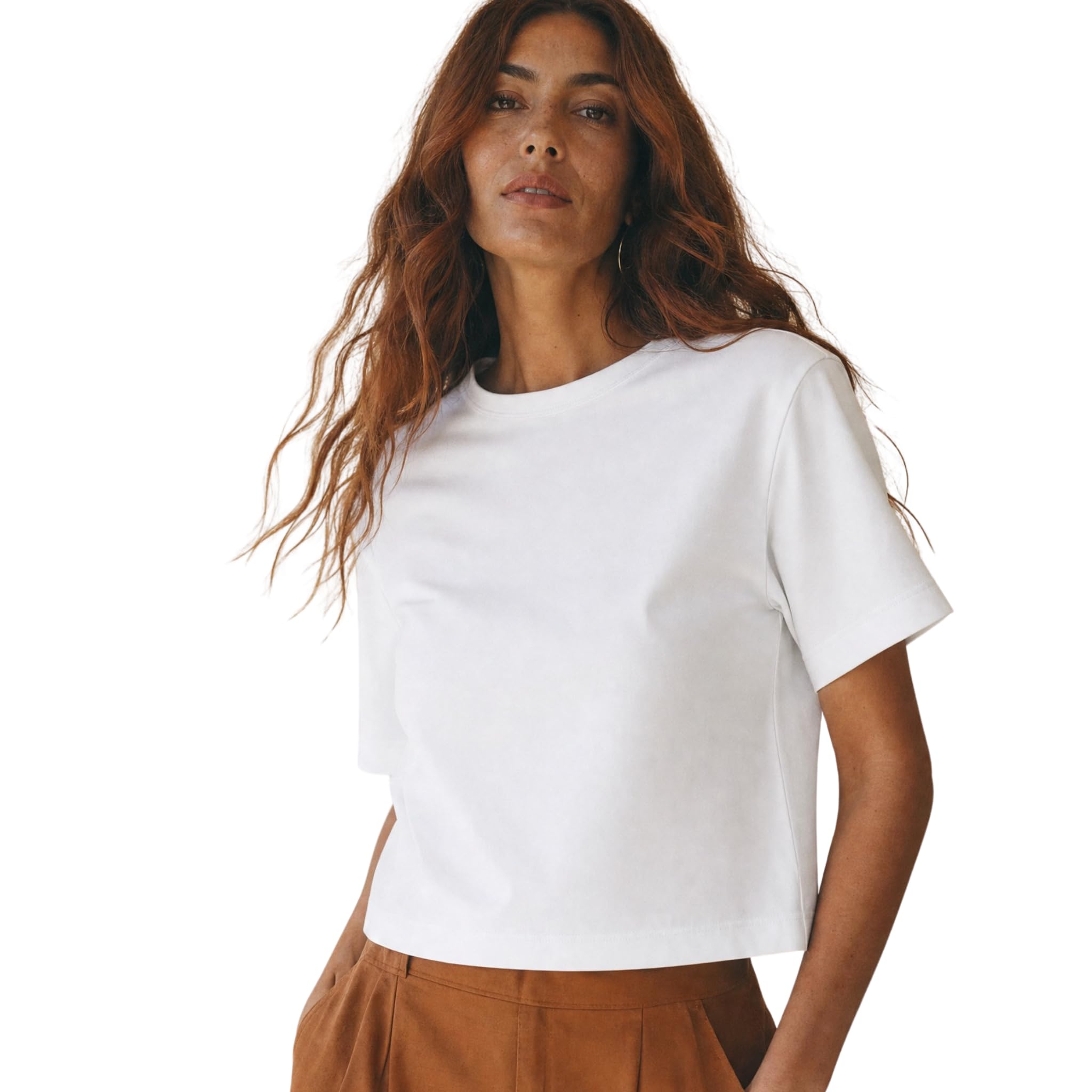 Maglietta bianca Basic da donna, 100% cotone, taglio pulito, bianco, vestibilità regolare in cotone, 290 g/m²