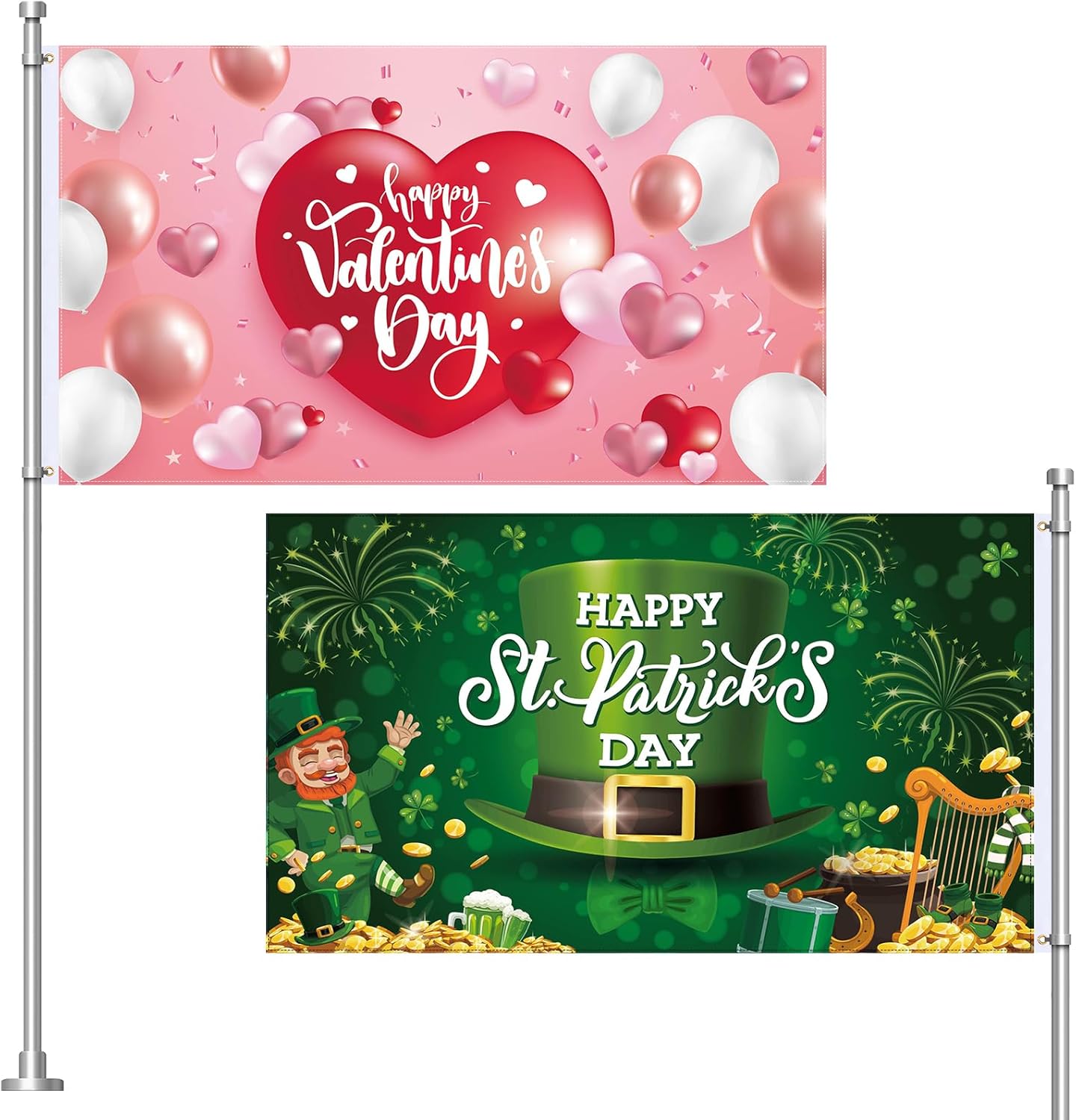 Hoemwarm 2 Pack Double Sided Happy Valentine's Day Flag 3