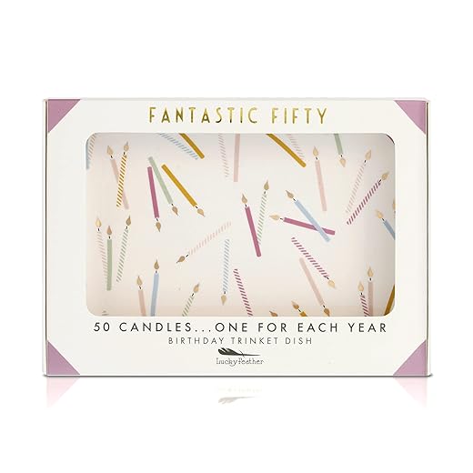 Happy 50th Birthday Gifts for Women - Ceramic Jewelry Dish with 50 Candles, One for Each Year - Ideal 50 and Fabulous Gifts for Women turning 50 in 2022 - For Wife Mom Sister Aunt Friend Born in 1972