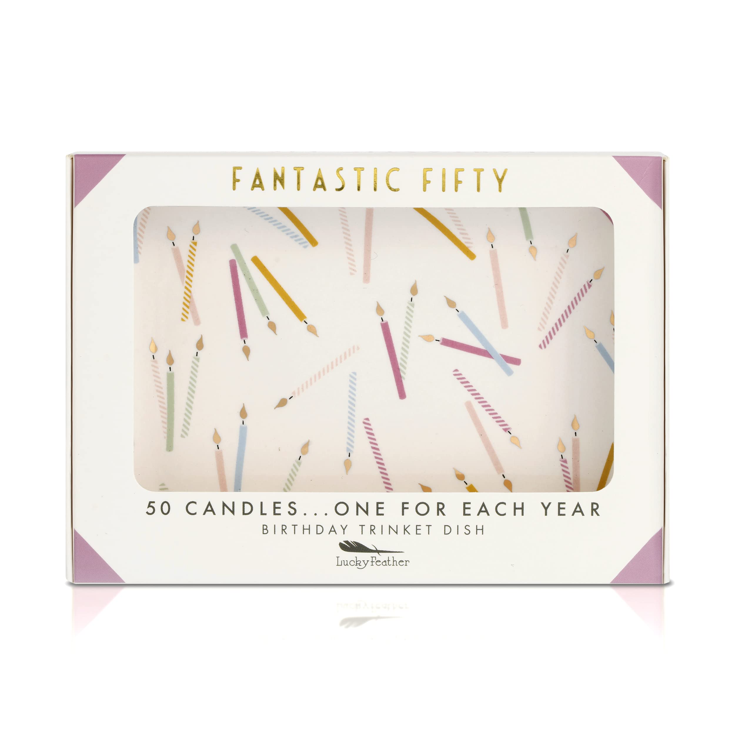 Happy 50th Birthday Gifts for Women - Ceramic Jewelry Dish with 50 Candles, One for Each Year - Ideal 50 and Fabulous Gifts for Women turning 50 in 2024 - For Wife Mom Sister Aunt Friend Born in 1974
