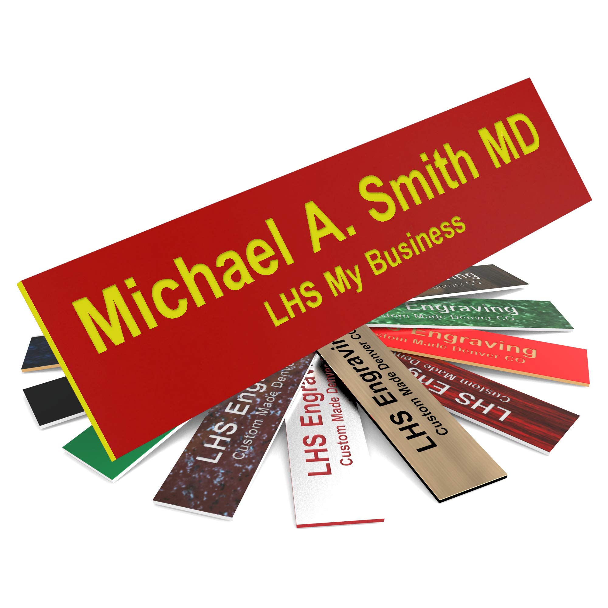 Custom Engraved Office Door Name Plate &amp; Desk Signs, Red, 2x10