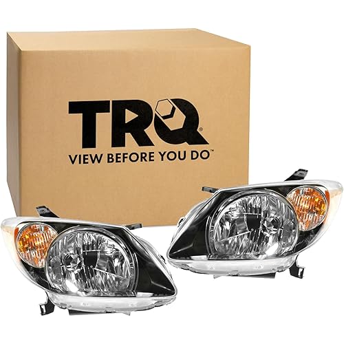 TRQ 2 Piece Headlight Assembly Set Driver & Passenger Side Compatible with 2003-2004 Pontiac Vibe GM2502238 GM2503238