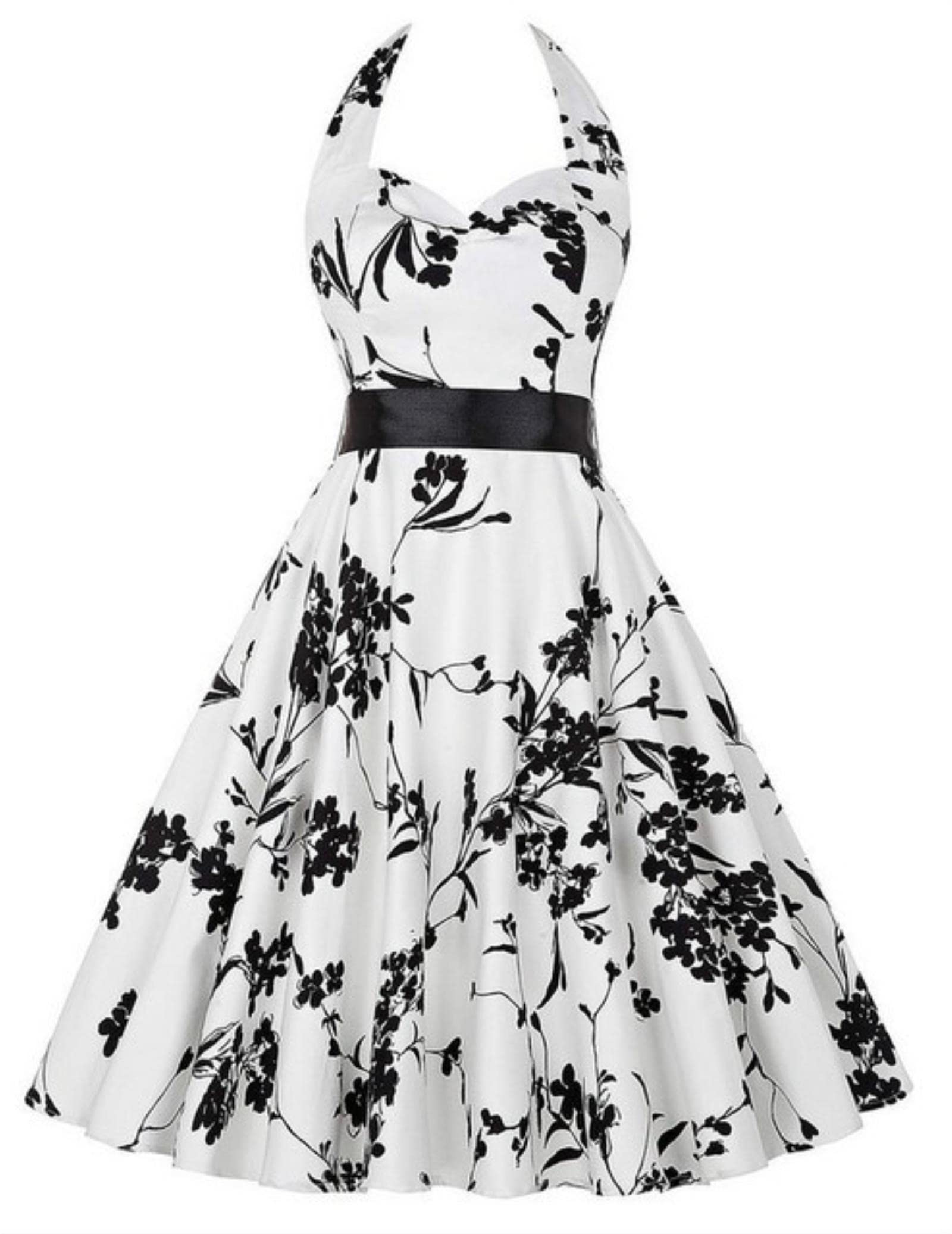 Vestito Vestito Vintage Solido Donne Sexy Polka DOT Print Halter Party Abiti Plus Size-B09,M