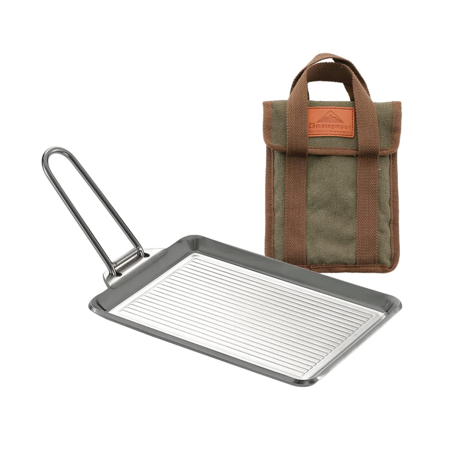 Campingmoon Grill Griddle Plate for Camping Grilling 304 Stainless Steel BBQ Grill Basket Bbq Grill Rack Extra-Thick with Removable Handle