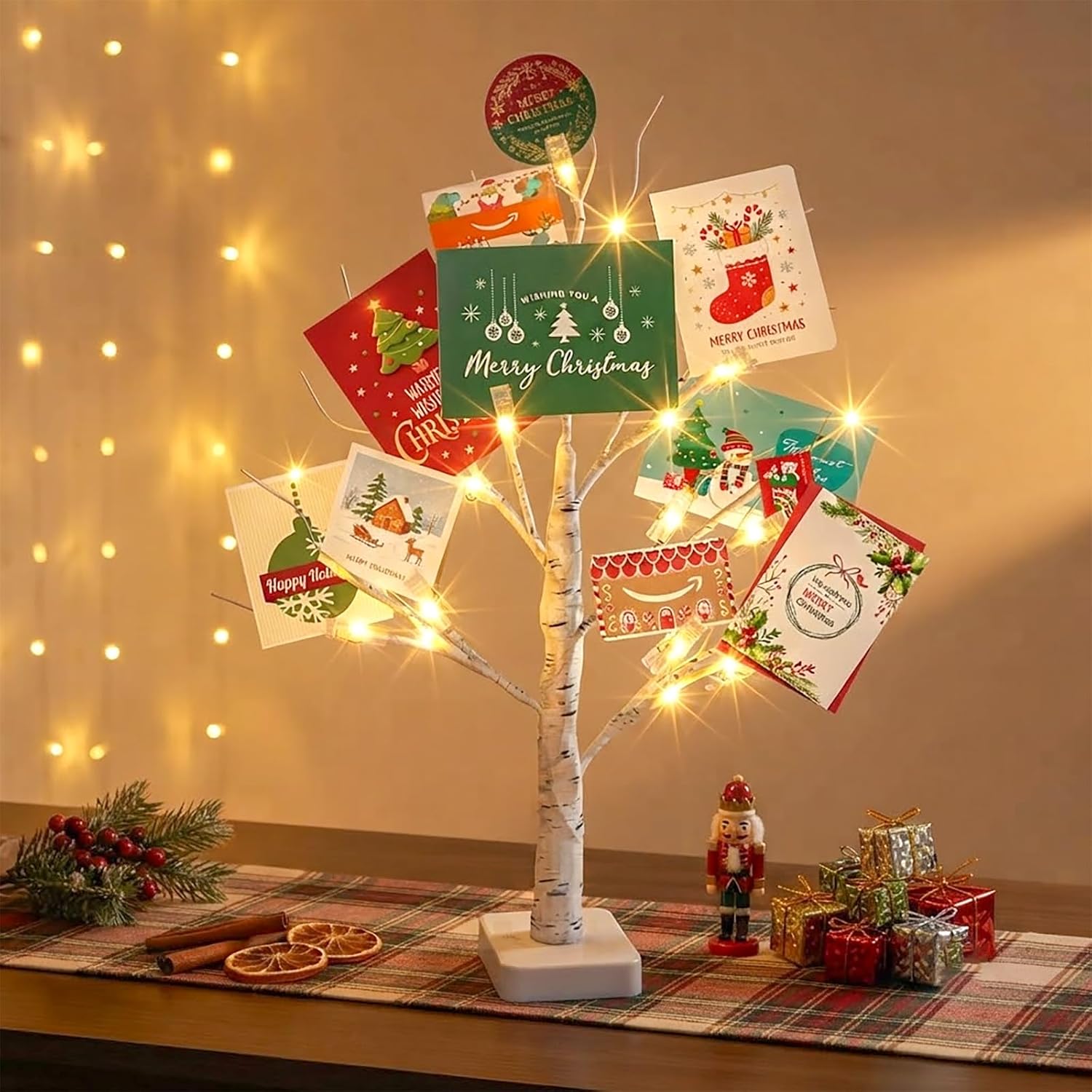 PABIPABI Money Tree Gift Holder, Lighted Birch Tree with 12 Clear Clips