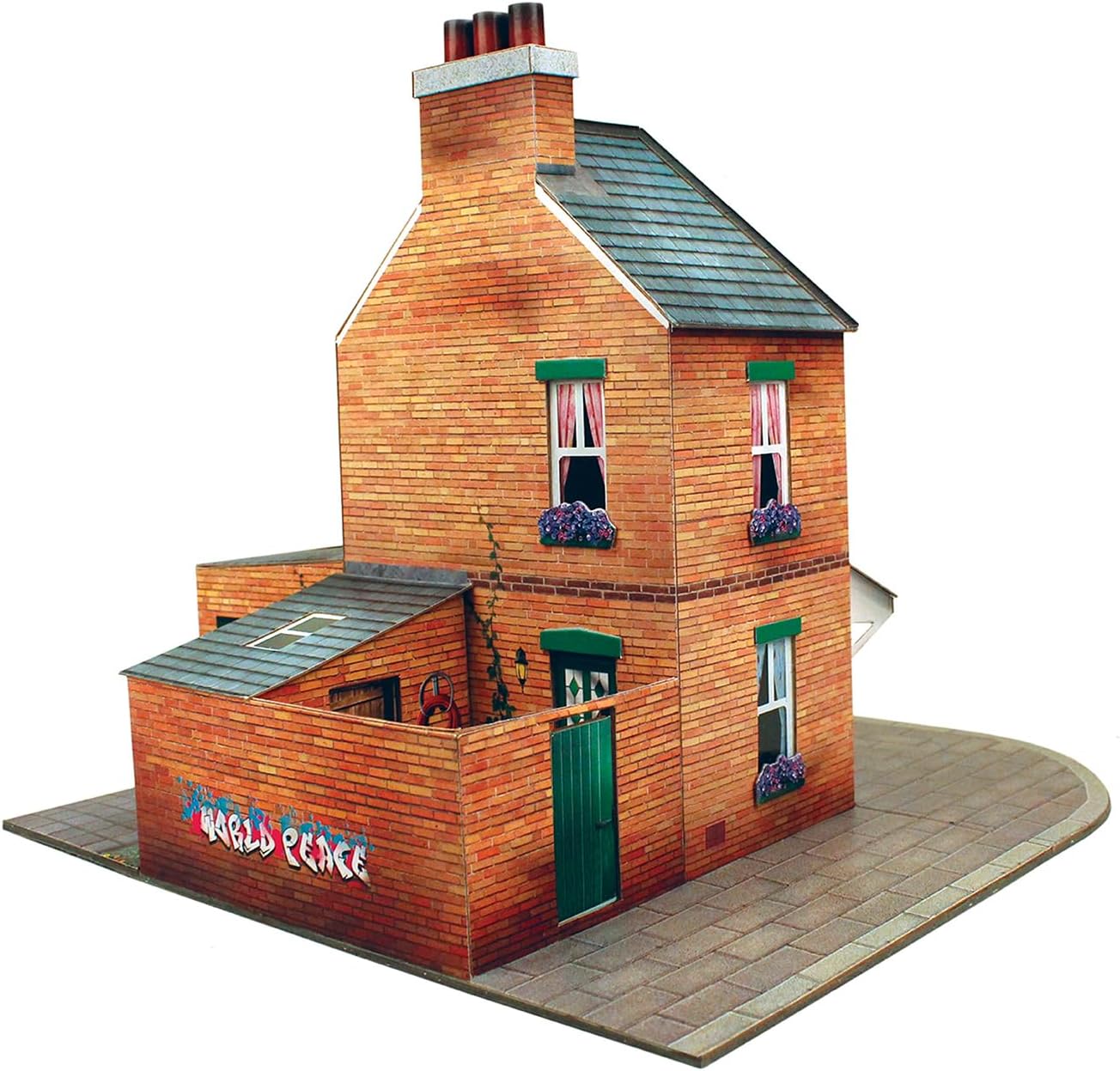 The CityBuilder Corner Row House Cardboard Model Making Kit - O Scale Model Railroad Building