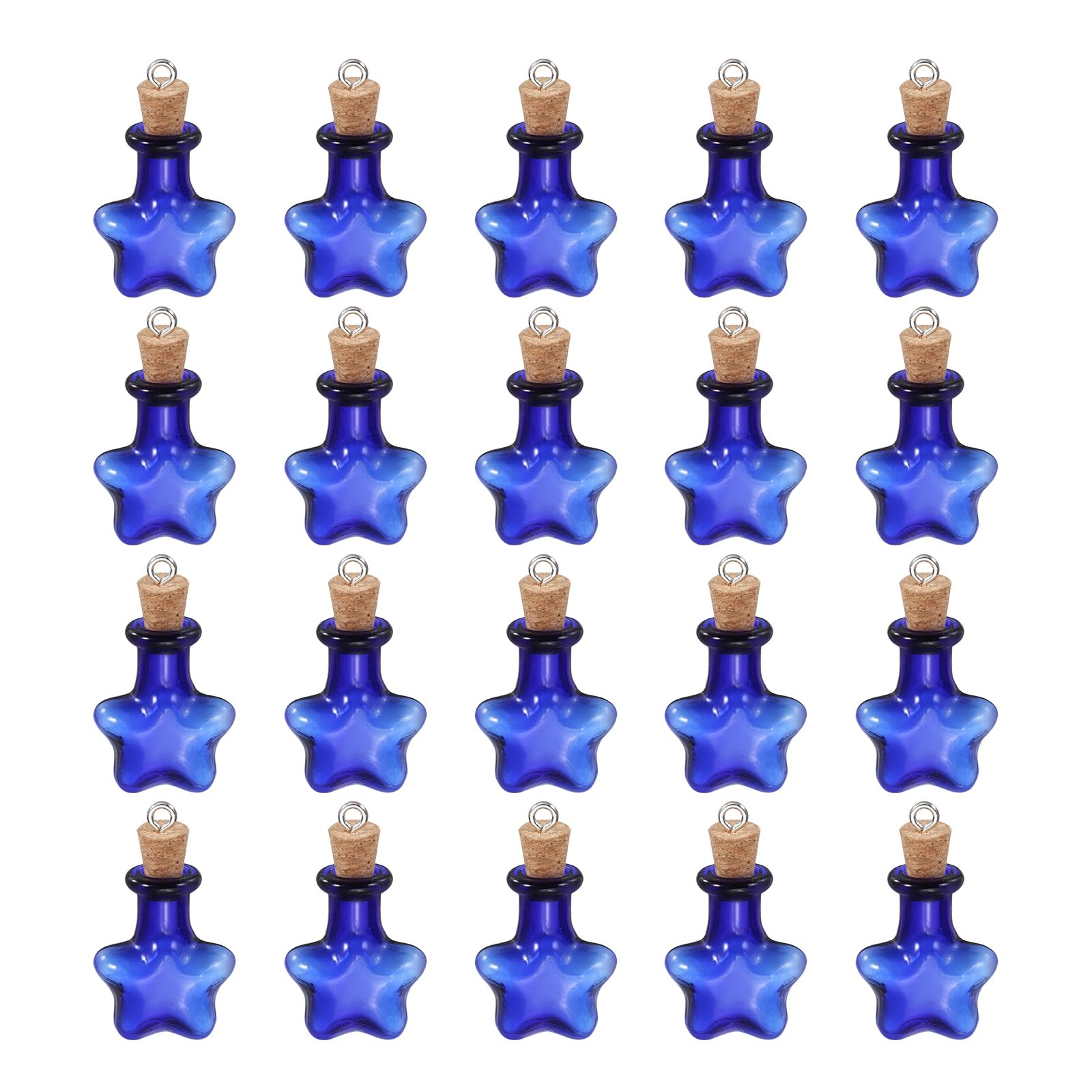 sourcing map 20 Pcs Mini Glass Bottles Jars, Star Small Cute Glass Jars Vials Pendants Small Vials Wishing Bottle with Cork Stoppers and Eye Screws for DIY Crafts Wedding Favors, Blue — image 1