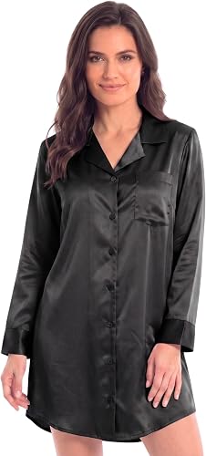 Just Love Women's Satin Nightgown, Boyfriend Button Down Sleep Shirt