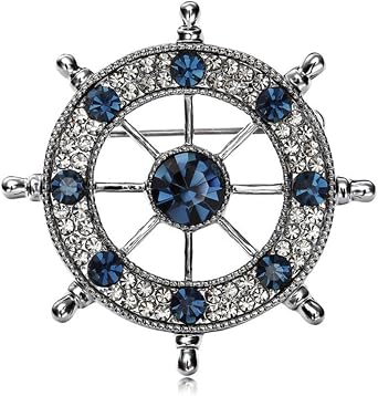 Crystal Navy Style Brooches For Men Boat Rudder Brooch Badge Pins For Men Jewelry Silvery Shirt Collar Suit Pin Brooch Man Gifts