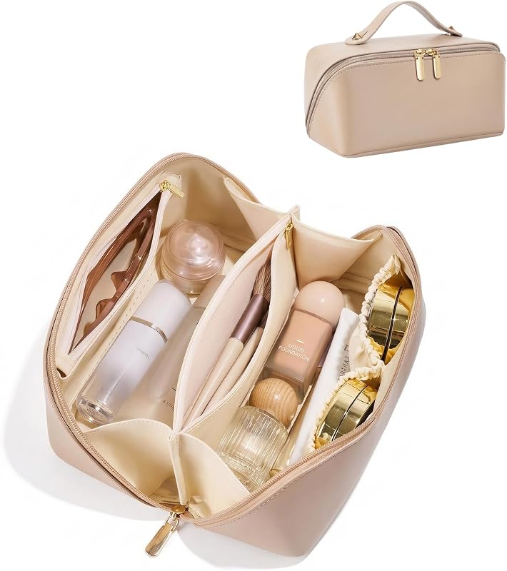 Necessaire de maquiagem ALEXTINA em couro sintético, cáqui