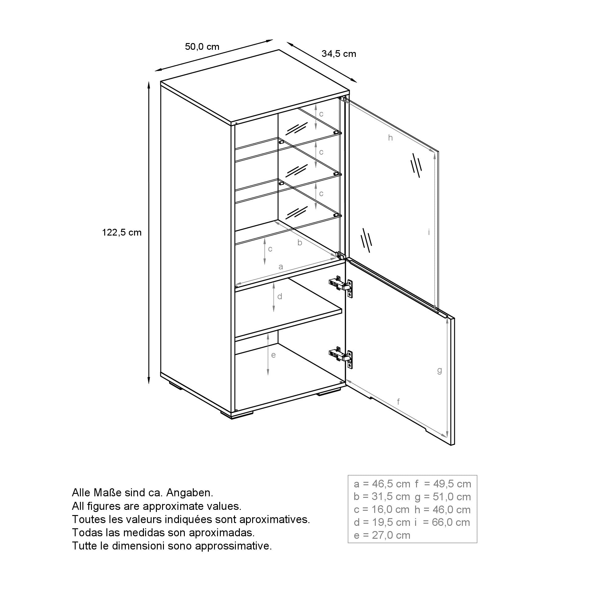 Vitrine Granada, Made in Germany, Vitrinenschrank mit Glastür und Glaseinsatz, Weiß matt/Sandgrau Hochglanz (50 x 122,5 x 34,5 cm)