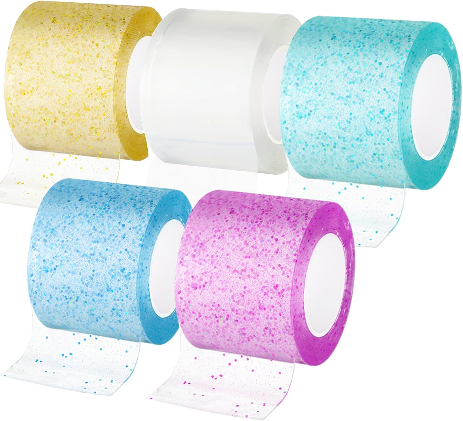HyDren 5 Pcs Nano Tapes, Multicolor Nanotape Bubble Kit 49.2ftx1.97 in Elastic No Heating Required for Beginners Children Adult Kids DIY Colorful Double Sided Tape for Crafts Balloon(Glitter Color)