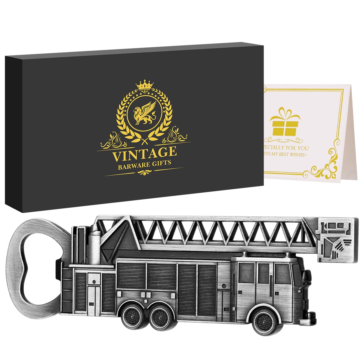 LULLEA Fire Engine Bottle Opener – Quirky Firefighter Gifts for Men, Dad, Grandpa – Silver Fire Engine-Shaped Bar Accessory with Gift Box – Perfect for Birthday Fathers Day Christmas Pub Nights