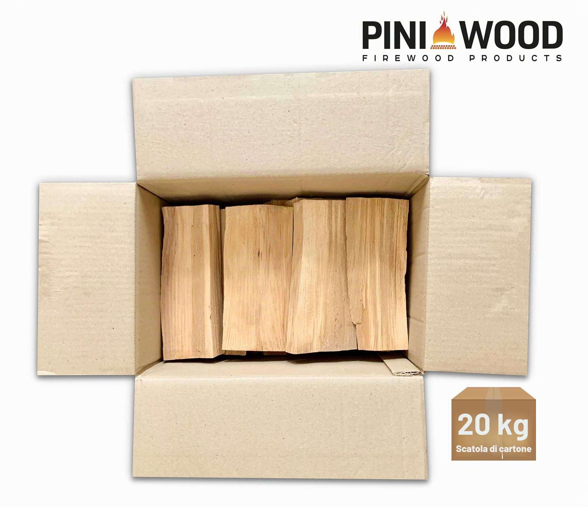 PINI - Legna da ardere senza corteccia, legno di faggio, 20 kg, circa 25 cm per forno per pizza, barbecue, camino, braciere