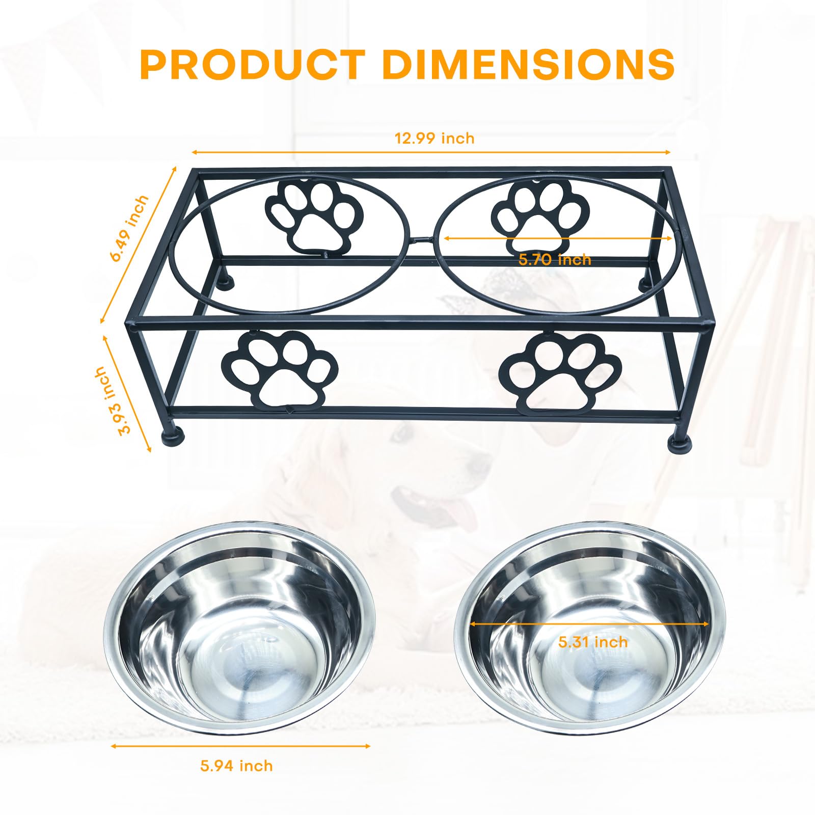 Elevated Dog Bowls Hongshifu Stainless Steel Dog - Cat Food Bowls and Holder for Cats & Small Dogs Raised Metal Wire Stand (Black)