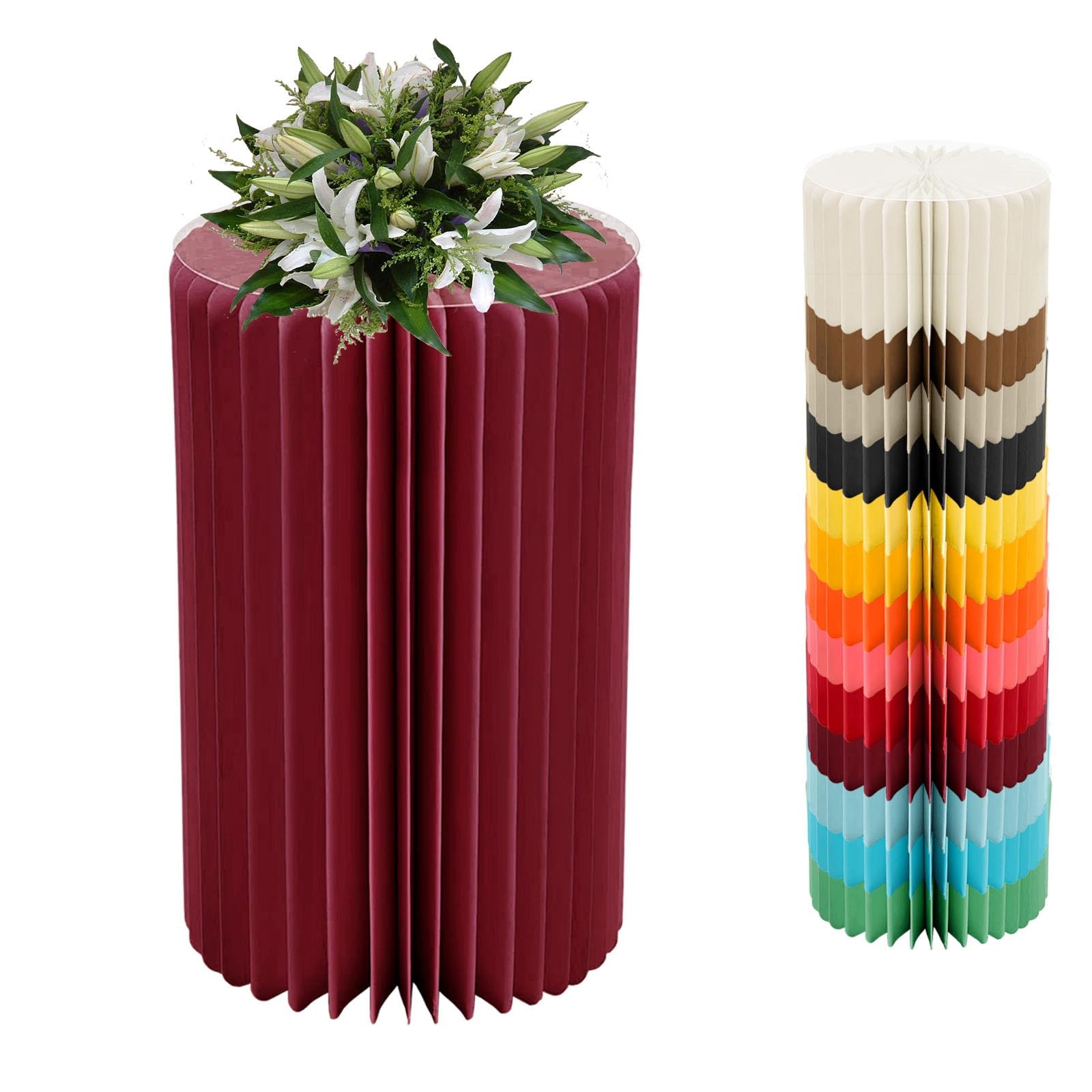 YTBHSHXZ plinth， Foldable Cardboard Cylinder Pedestal Cake Stand Multicolor 20-100cm(Wine Red,H 60cm/23.6in)
