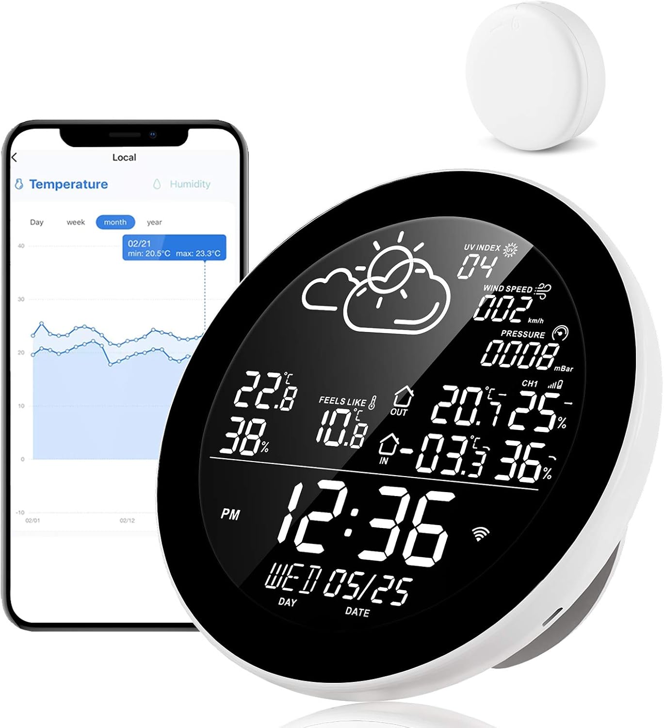 🔥 Crazy Deals Delicacy WiFi Smart Weather Stations,Wireless Indoor Outdoor Digital Thermometer Hygrometer with Remote Sensor, Temperature Humidity Monitor and Alerts & Data Storage for Home, Greenhouse, Cellar