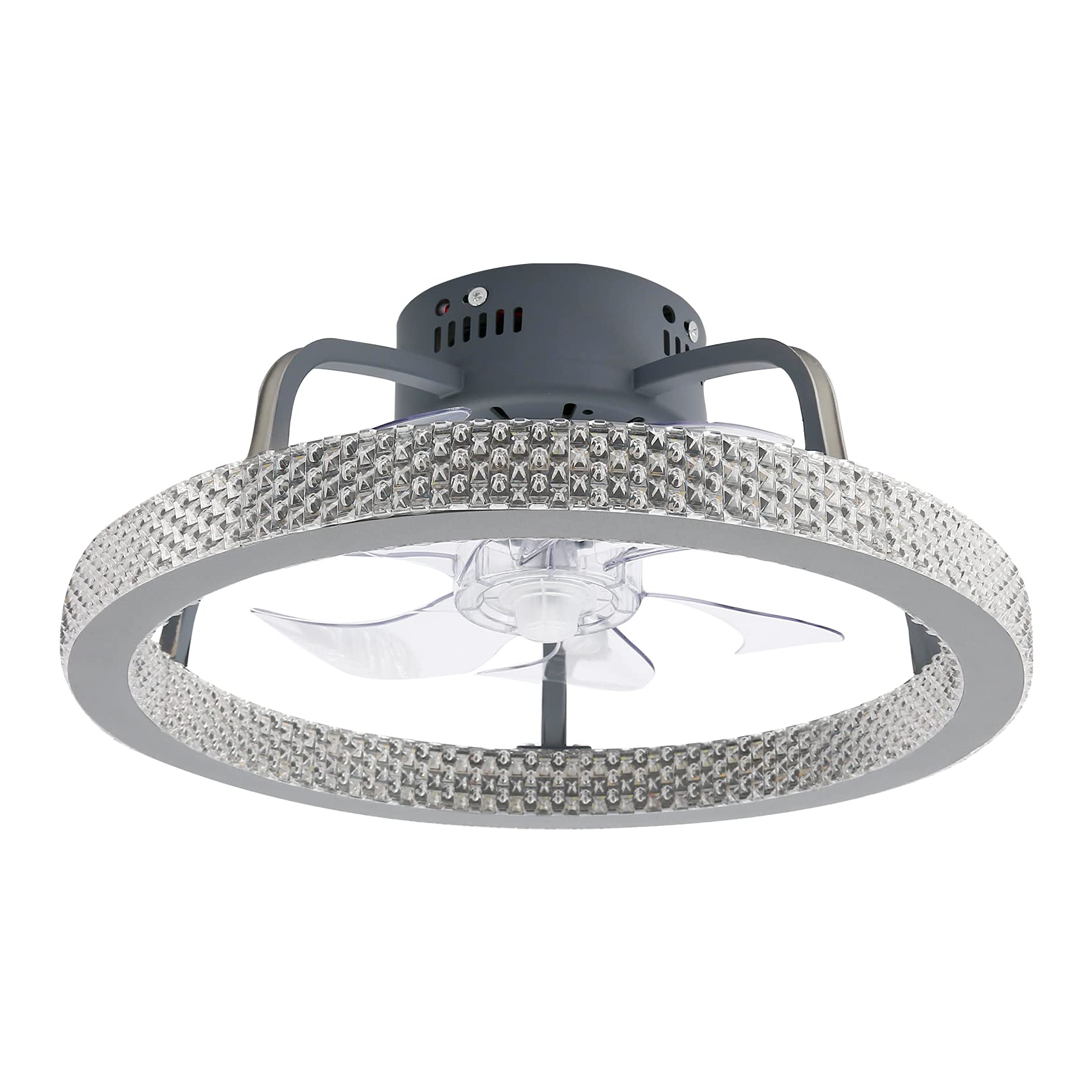 TC-HOMENY18.5" Ceiling Fan Light Kit LED Transparent Blades Lighting Color Change Grey Morden Style Flush Mounted