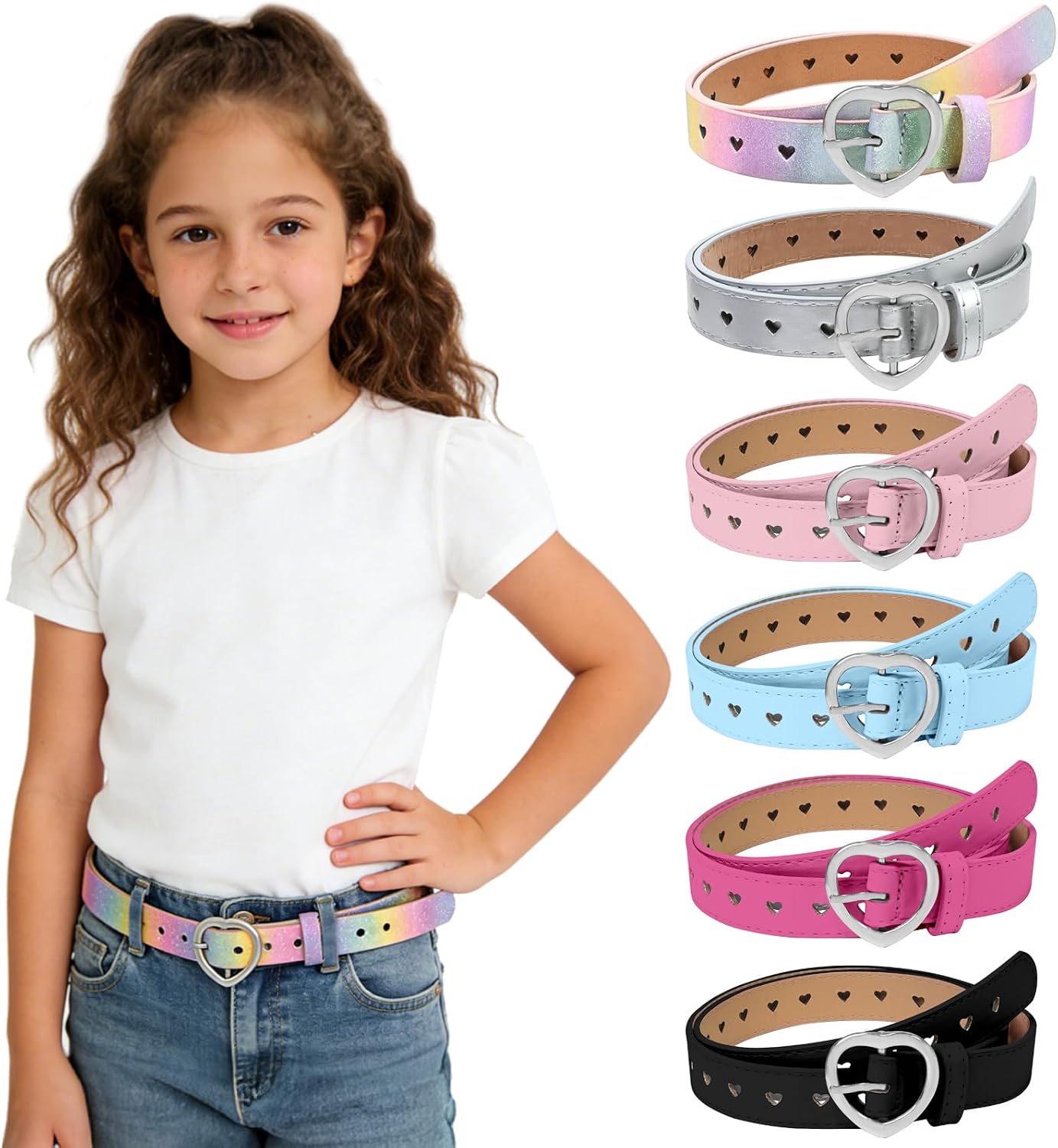 Girls Belt kids Belt Girls Toddler Belts for Girl, Adjustable Elastic Girl Belts with Metal Buckle and PU Leather