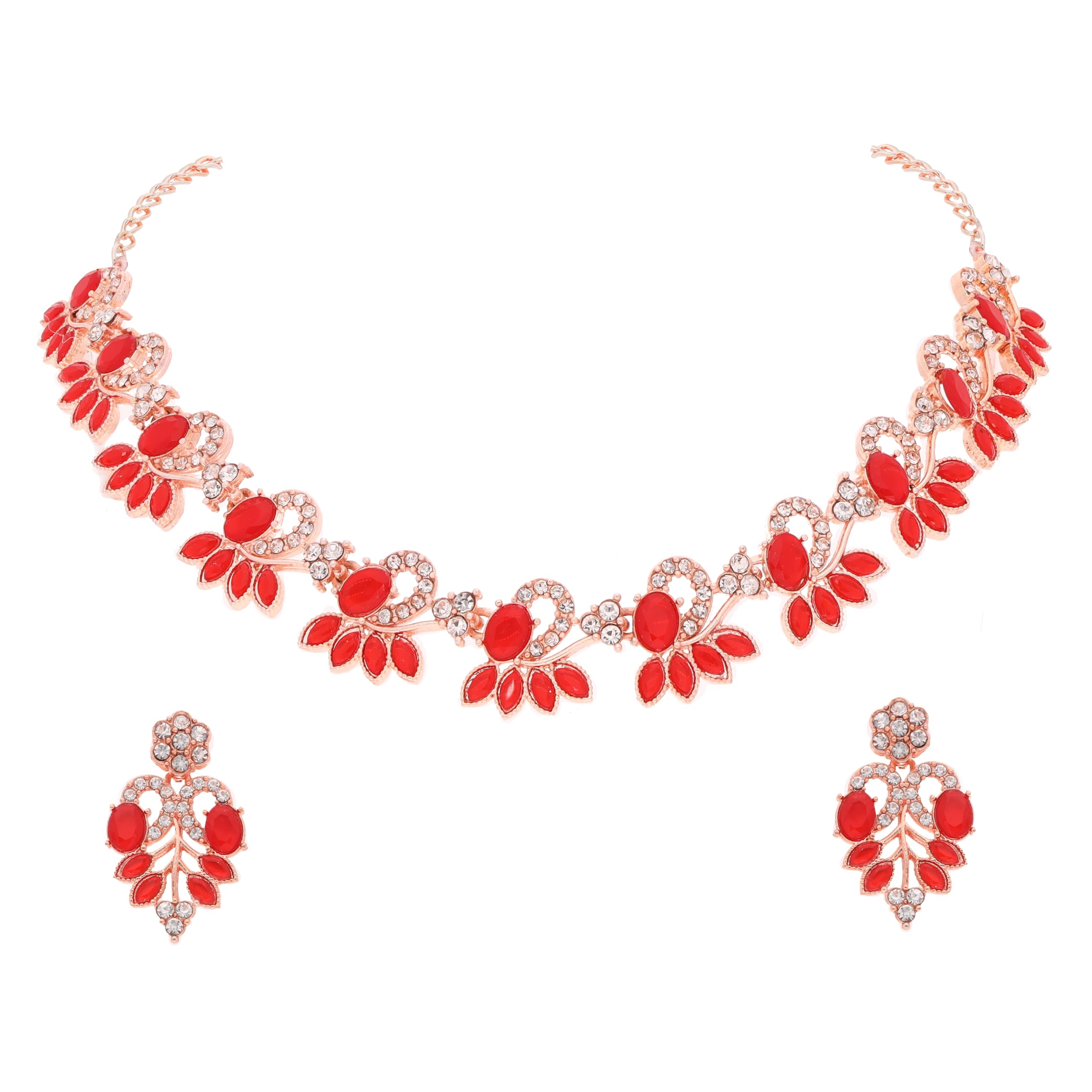 Brado Jewellery Rose Gold Polished American Diamond Studded Necklace with 1 Pair of earring Choker Jewelry set for women and Girls (RG - Red) (B0CK5DZ5FL) Amazon Price History, Amazon Price Tracker