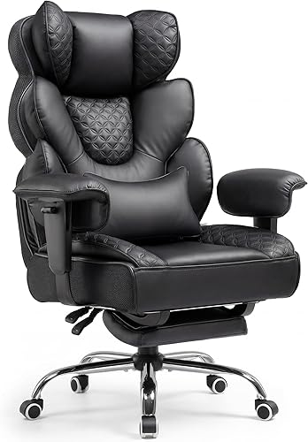 COMHOMA Big and Tall Office Chair with Upgrade Footrest, Heavy Duty Gaming Chair High Back Executive Chair with Spring Lumbar Support for Lower Back Pain Relief, 150°Reclining Adjustable Armrests