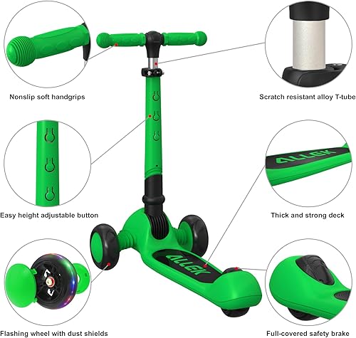 Miniatura 2 de Allek Kick Scooter plegable F02, planeador LED intermitente de 3 ruedas y 4 alturas ajustables con cubierta gruesa antideslizante para niños de 3 a