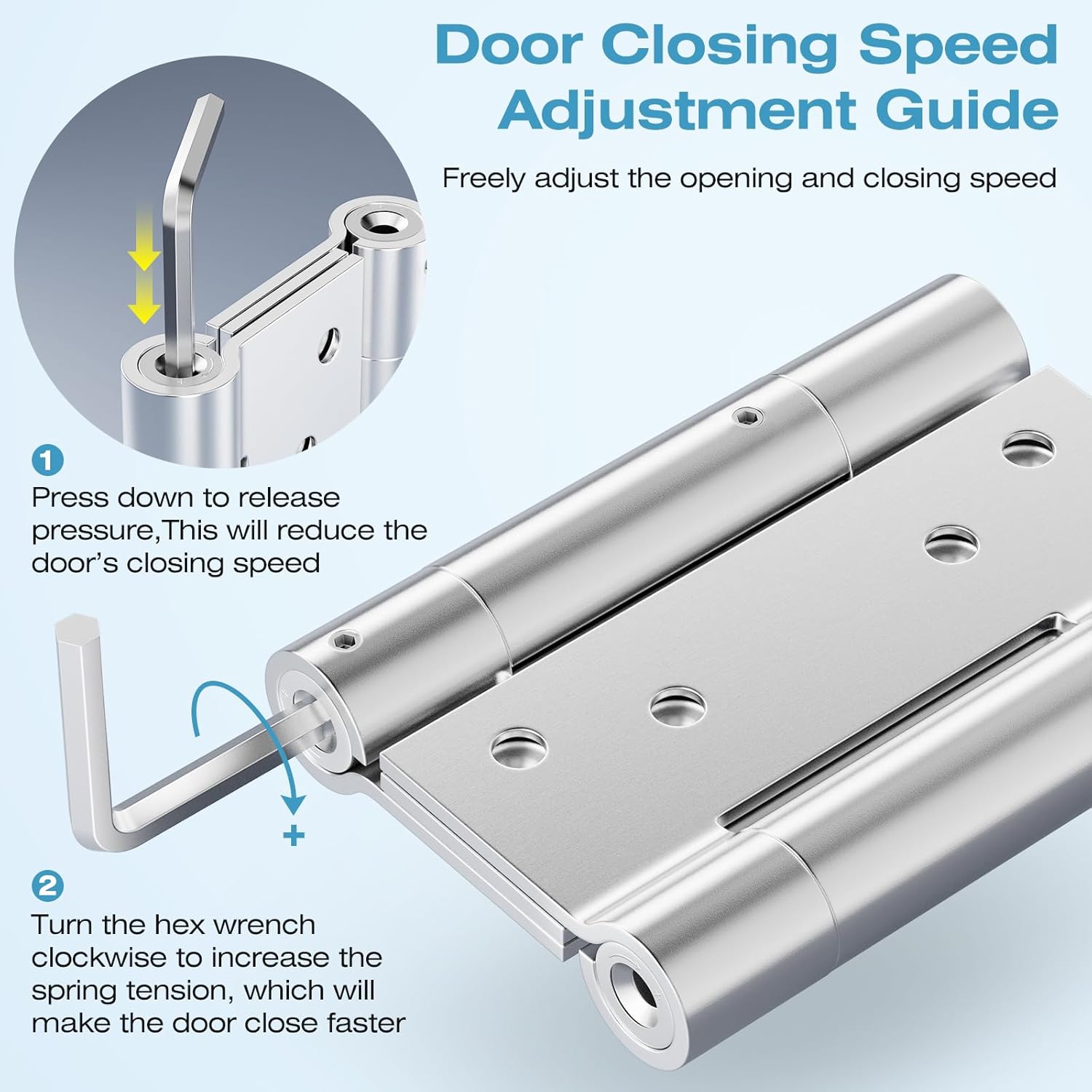 Ranbo 5 Inch Heavy-Duty 304 Stainless Steel Double Spring Hinge, Integrated Spring Tension Adjustment, No Fixing Pin Required. 3 mm Thickened Steel Plate, Maximum Load Capacity of 45 kg for 2 Hinges.
