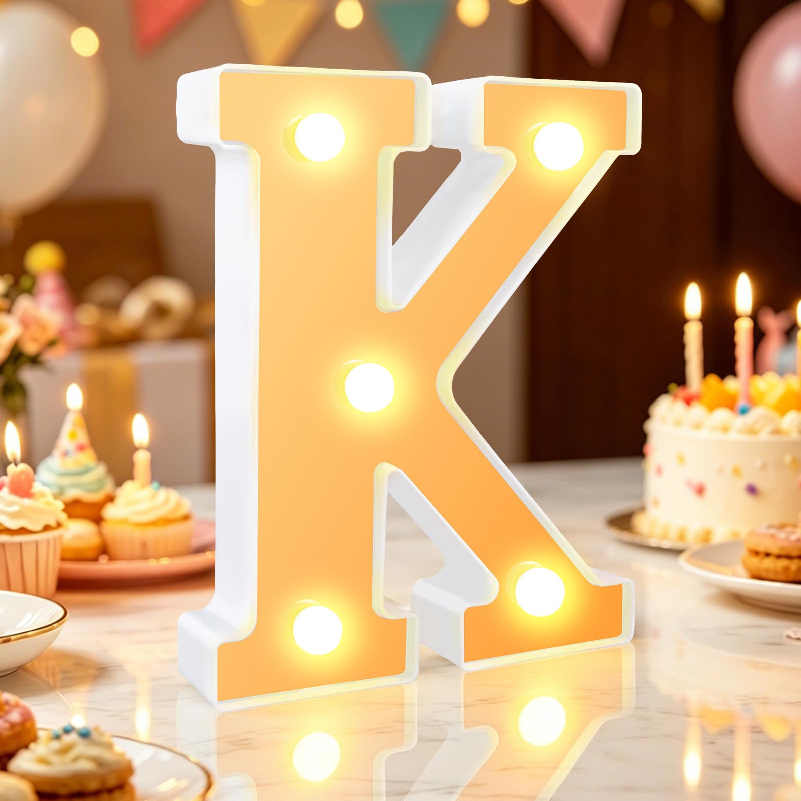 Light up Letter, Letter Light K, 6.3IN Warm White Led Letters, Gold-mirrored, Gifts for Girls Women Party Birthday Decor (gold-letter K)