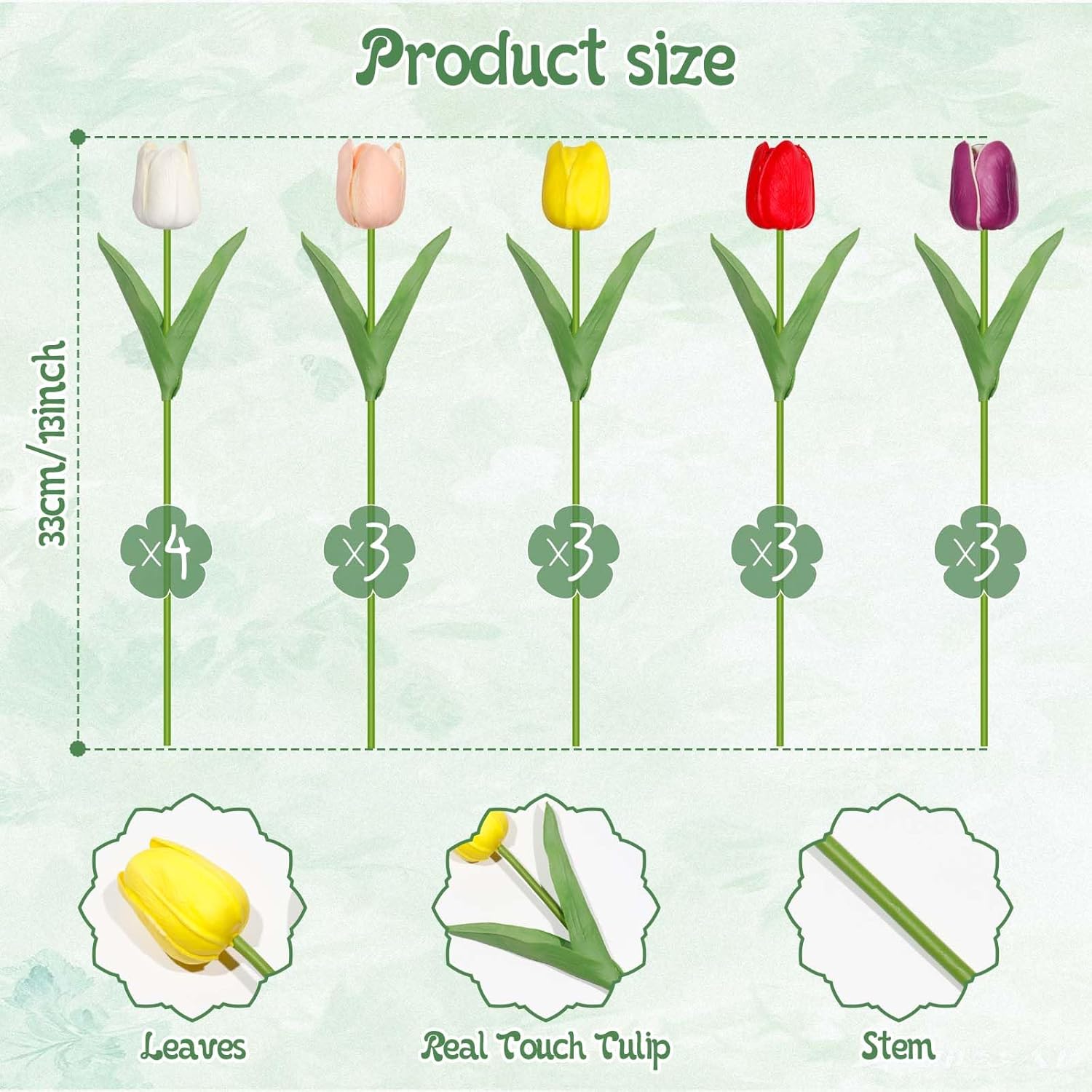 16 Pcs Fake Tulips Artificial Flowers, 13" Real Touch PU Faux Tulips Bouquet for Wedding Spring Easter Mother's Day Home Kitchen Table Decor (Mixed Colors) - Image 2