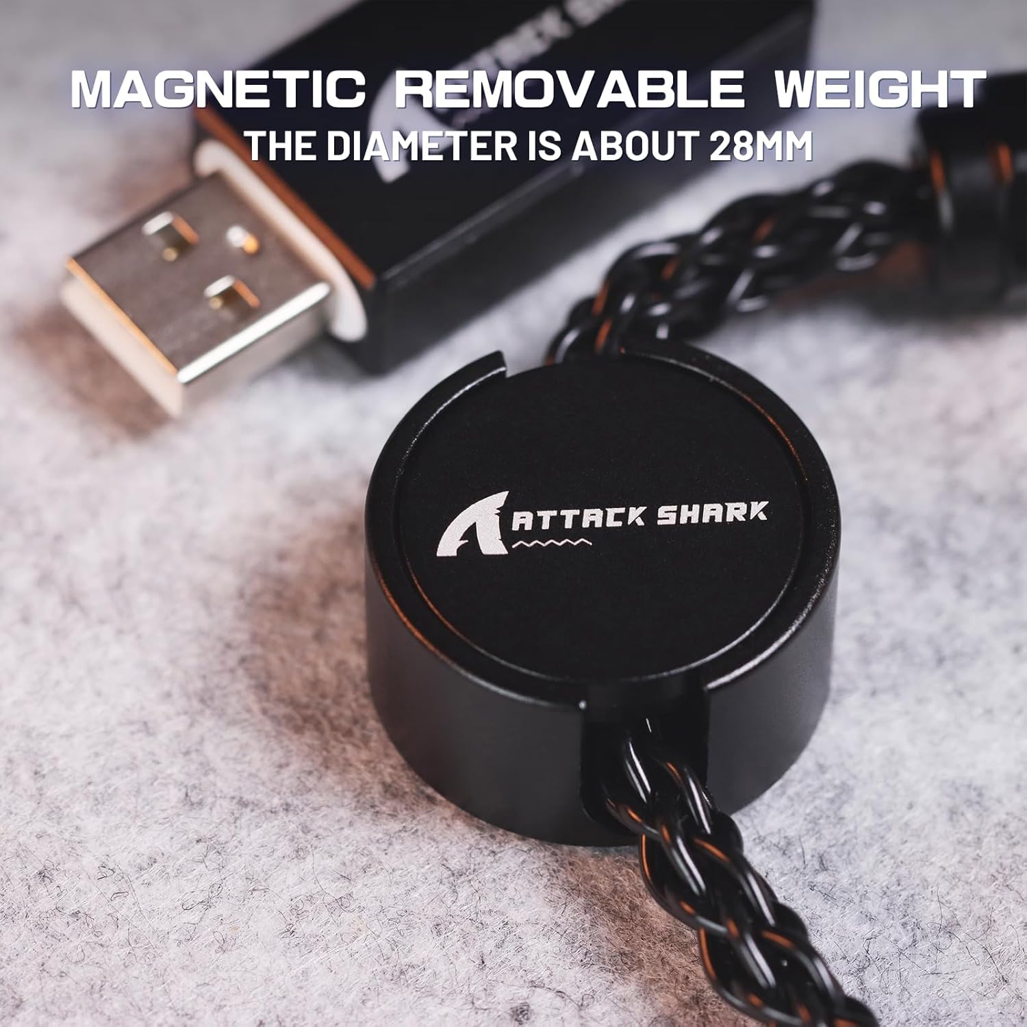 ATTACK SHARK C07 Custom Braided Aviator Cable with Light Up RGB,5-Pin Aviation Connector, USB-A to Type-C,Detachable CNC Magnetic Nameplate For Charging Phones 8KHZ Magnetic Keyboard X65 X68 HE(Black)