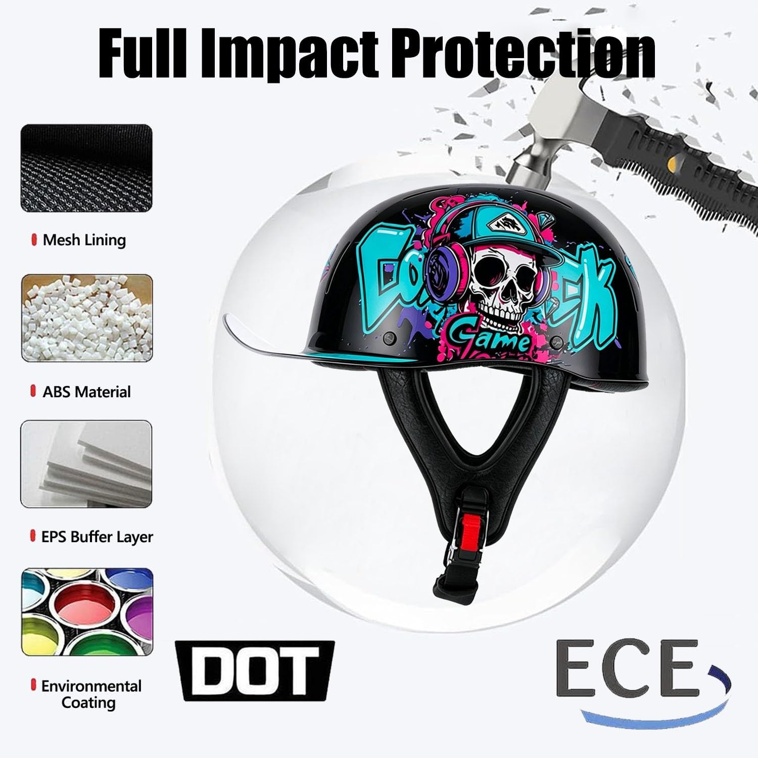 Demi Casque Moto Jet pour Hommes Femmes Casques De Baseball Moto Demi Casque Scooter Ouvert Casques Bol Moto ECEDOT Homologué pour Street Bike Scooter Mobylette Cruiser