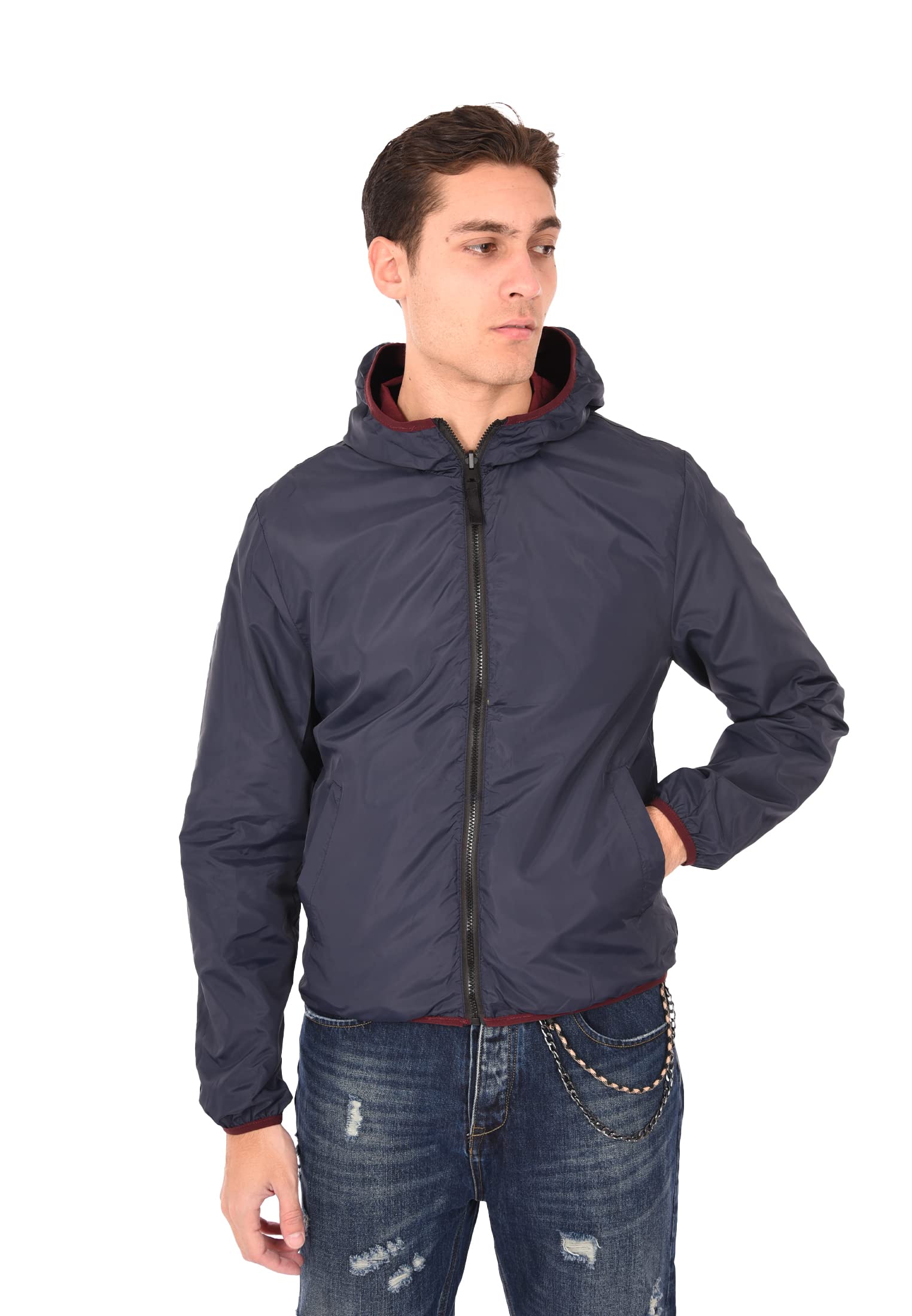 Kurtka męska wodoodporna podwójna twarz wiatrówka przejściowa slim Fit, Bordeaux, 3XL