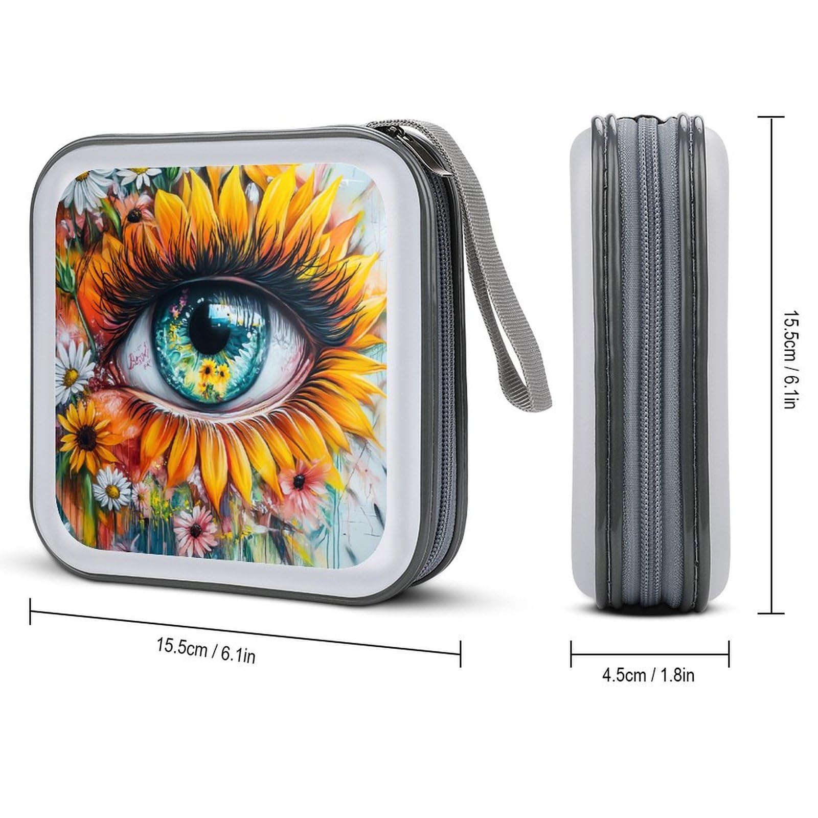 Beatiful Eye Flowers CD Case Plastic DVD Case Holder Wallet Disc Storage Organizer for Car Travel