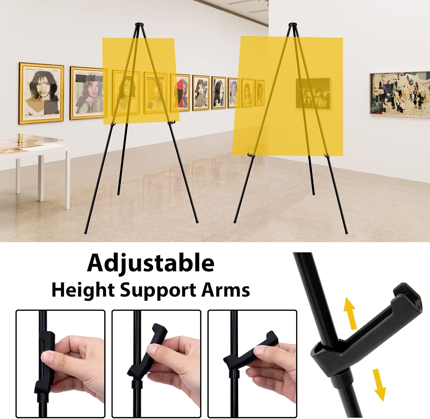 63" Tall Display Easel, Folding Instant Poster Easel, Black Steel Metal Telescoping Art Easel for Display Show, Easy Assembly with Carrying Bag (3Pack)