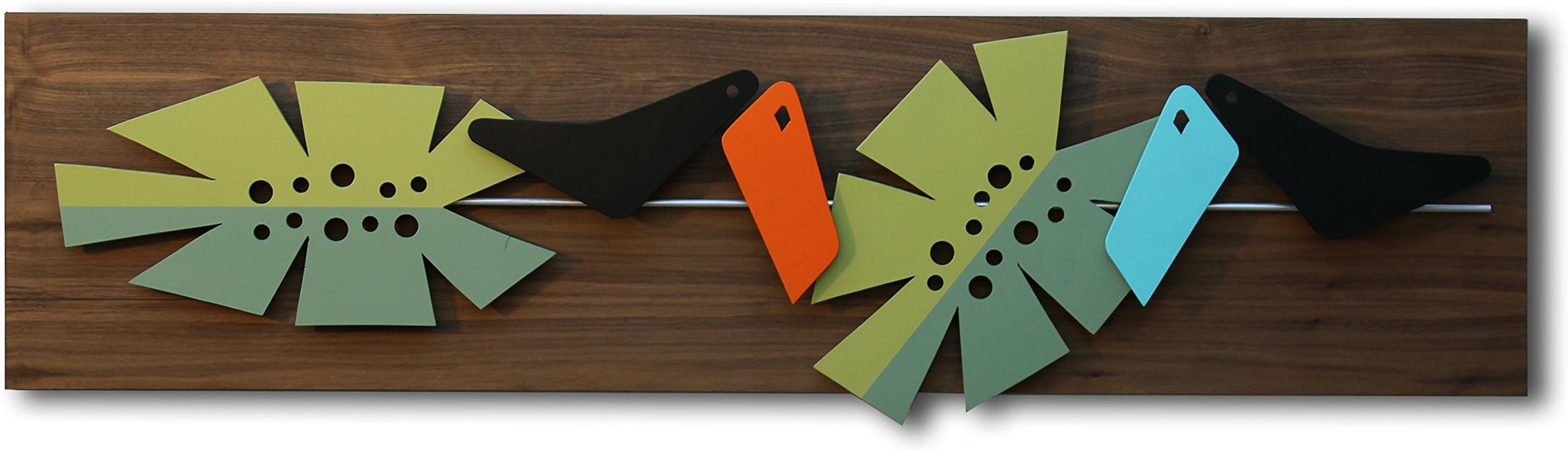Mid Century Modern Wall Art: IN THE JUNGLE - Painting, Hanging Sculpture - Abstract Wood and Metal Artwork in 3D