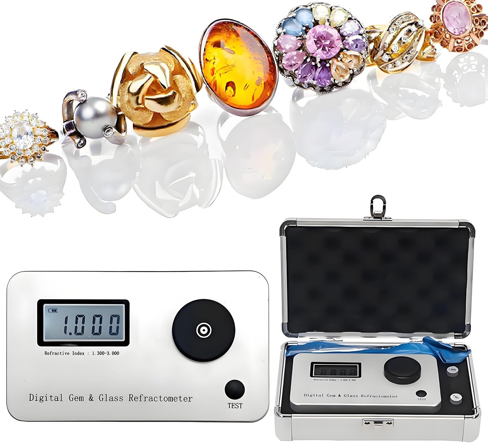 Refractómetro preciso de piedras preciosas, probador de joyas, índice de refracción 1.3-3.0, pantalla LCD, para identificación de joyas, oro, plata y diamante
