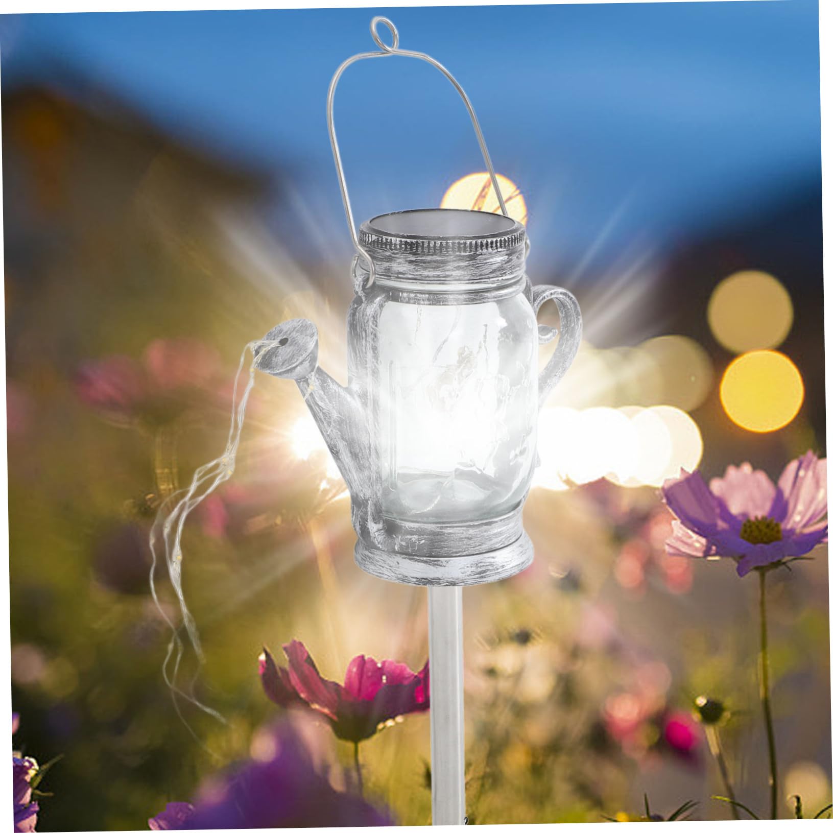 2 pezzi Lanterne a Sospensione Barattoli Trasparenti Forma di Bollitore Luci da Giardino Impermeabili per Esterni Decorazione Romantica con Illuminazione Automatica Notturna
