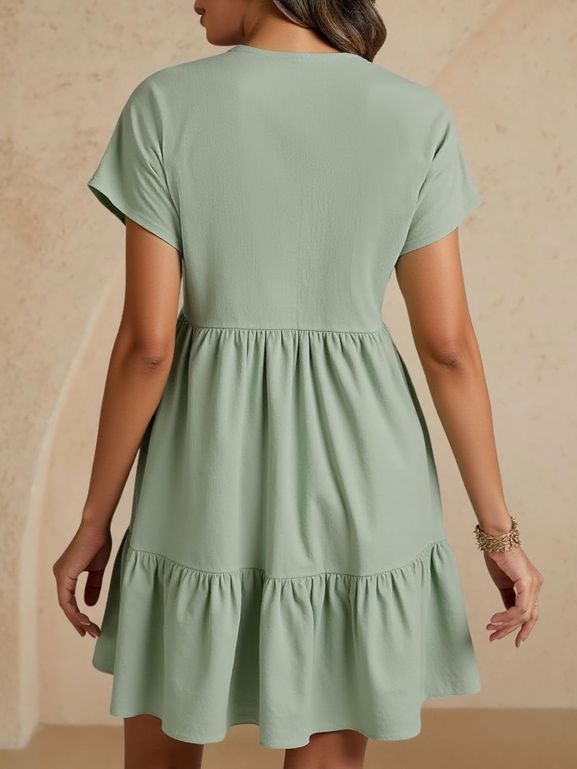 Women's Summer Ruffle Mini Dress Babydoll V Neck Short Sleeve Flowy Cute Going Out Dresses - Image 2