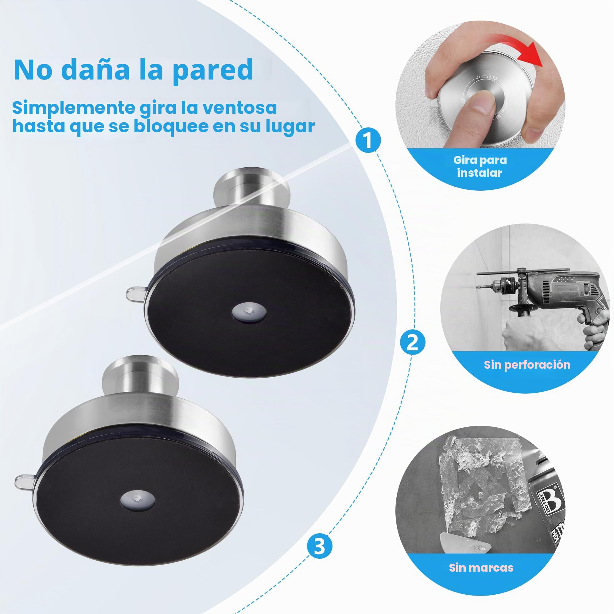 JOMOLA Gancho ventosa de Vacío Gancho de Succión Super Toalleros de gancho Colgador Ventosa para Pared Baño Cocina para Colgar Llaves Abrigos Ropa Bolsos Ducha Acabado Cepillado, 2 Piezas