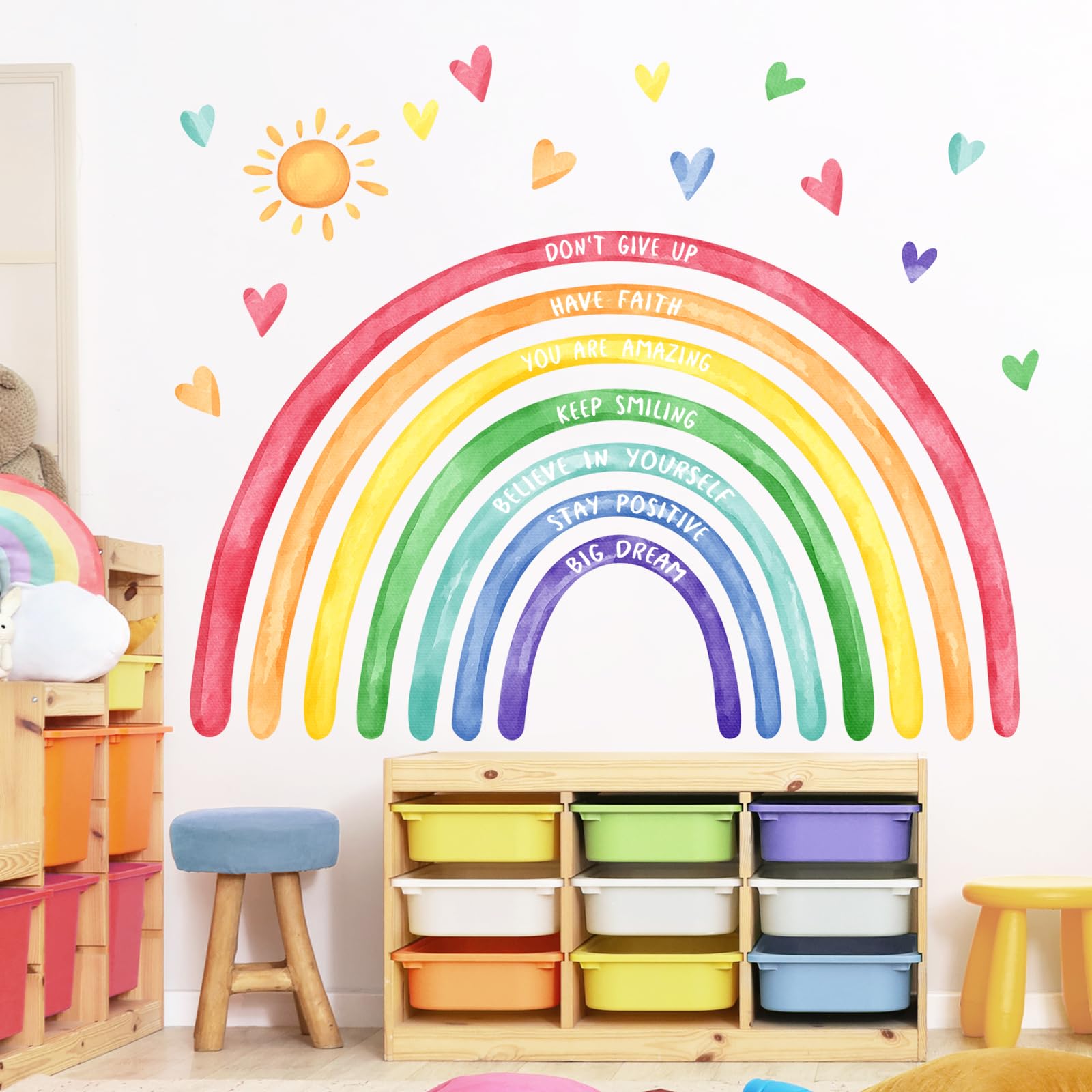 Tanlaby 56x35'' Large Rainbow Wall Decals Inspirational Quote Rainbow Wall Stickers Peel and Stick Stickers Waterproof Wallpaper for Girls Kids Bedroom Nursery Playroom Classroom - Image 4