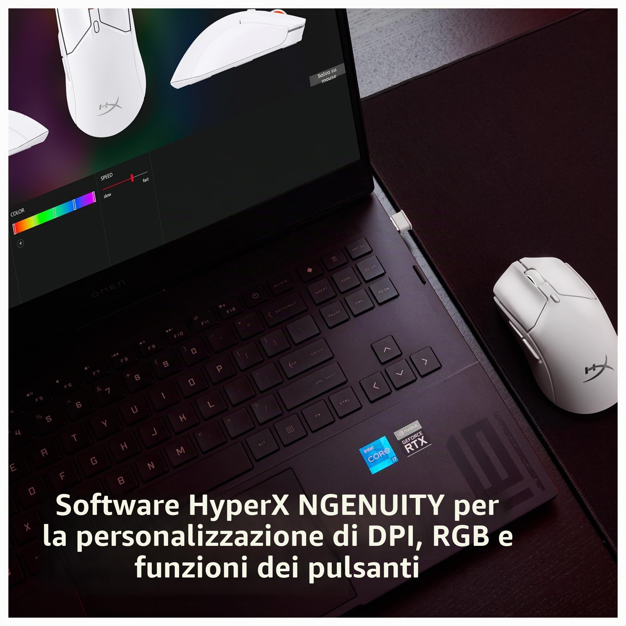 HyperX Pulsefire Haste 2 Mini, Mouse Gaming Senza Filo, Connettività 2,4 GHz, Illuminazione RGB, 6 Tasti Programmabili, 26000 DPI, Resistenza fino a 100 Milioni di Clic, Batteria fino 100 Ore, Bianco