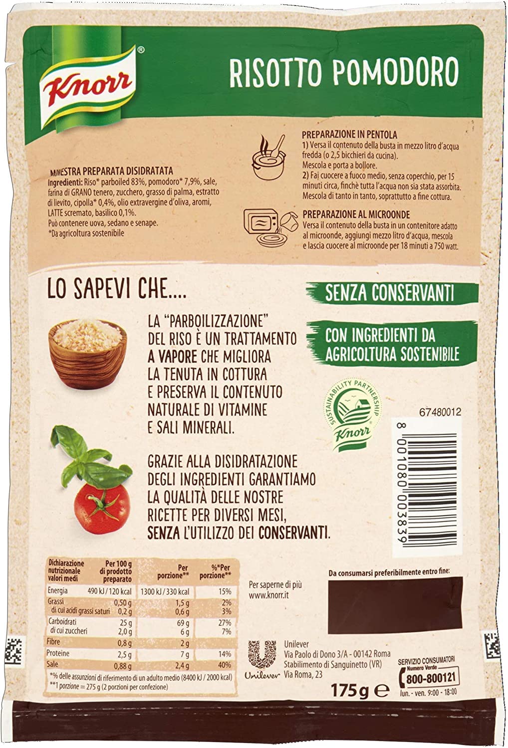 6x Knorr Risotto pomodoro arroz tomate 175g 100% italiano platos preparados