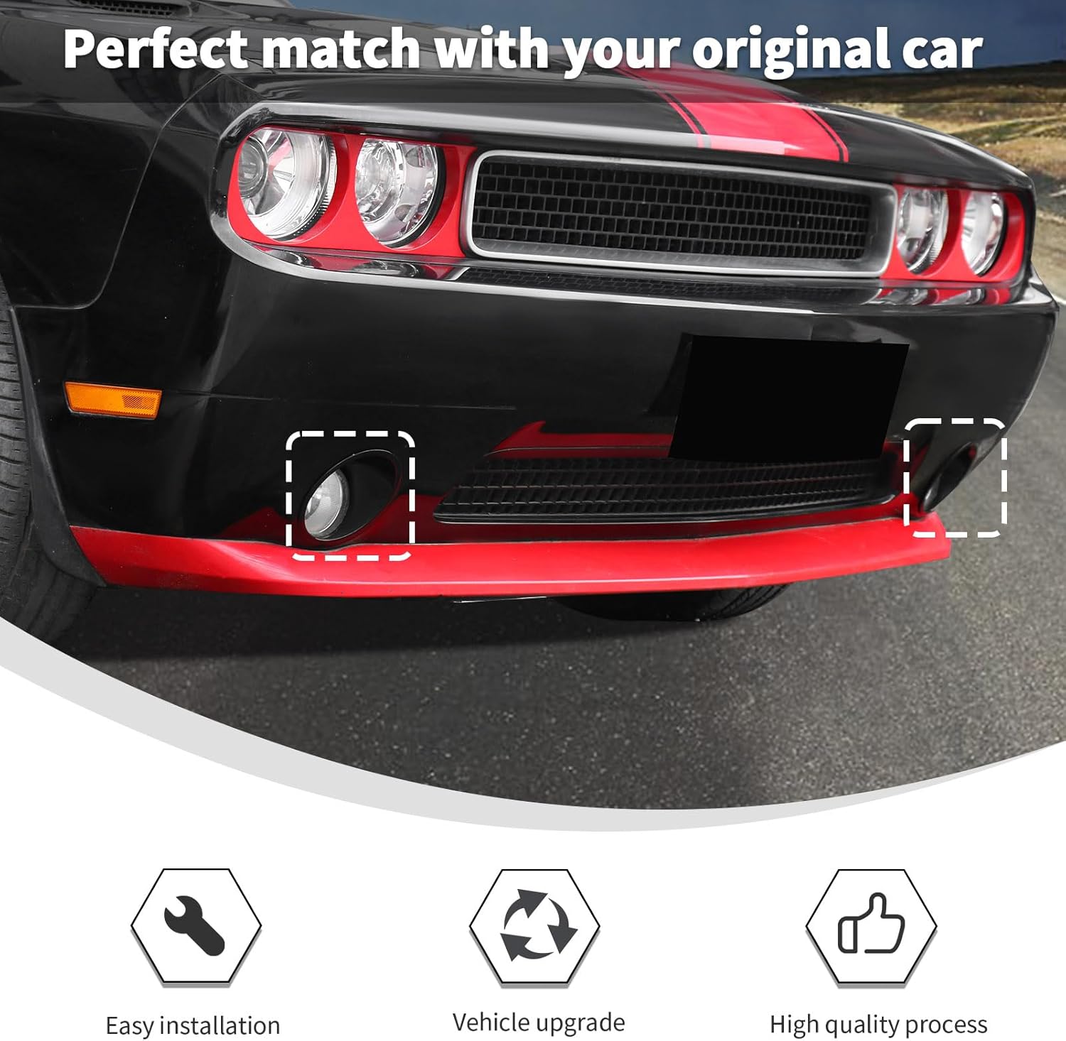 Linskip Front Fog Light Covers Fit for Dodge Challenger 2009 2010 2011 2012 2013 2014, for Dodge Challenger Fog Lamp Trim, Exterior Accessories(Gloss Black)