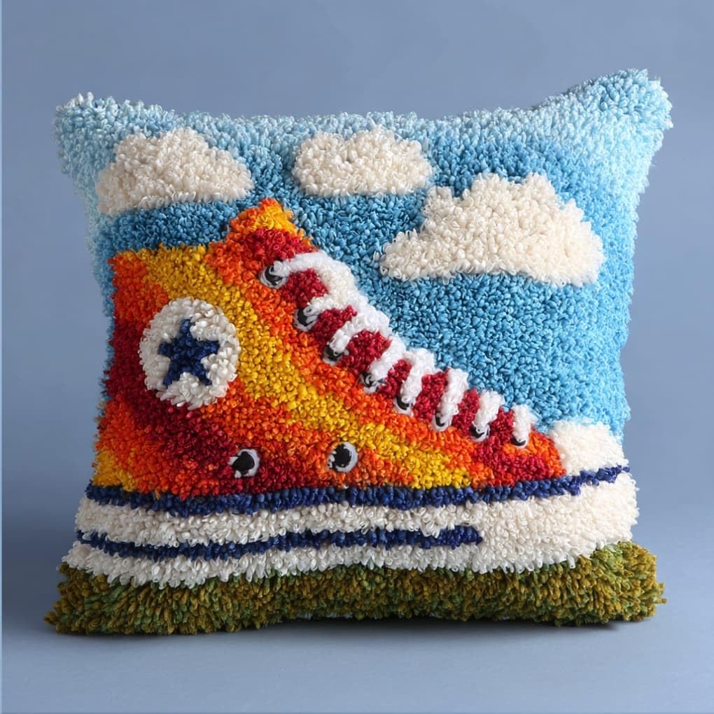AxiangziK Latch Hook Embroidery Kit,Shoe DIY Throw Cushion Cover 43X43Cm