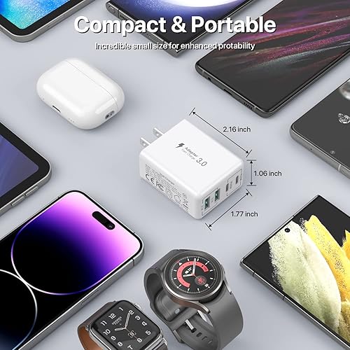 Miniatura 7 de Paquete de 2 Cargador de pared USB C, bloque de cargador USB C de 40 W, bloque de carga rápida, doble puerto, PD+QC, enchufe de pared multipuerto