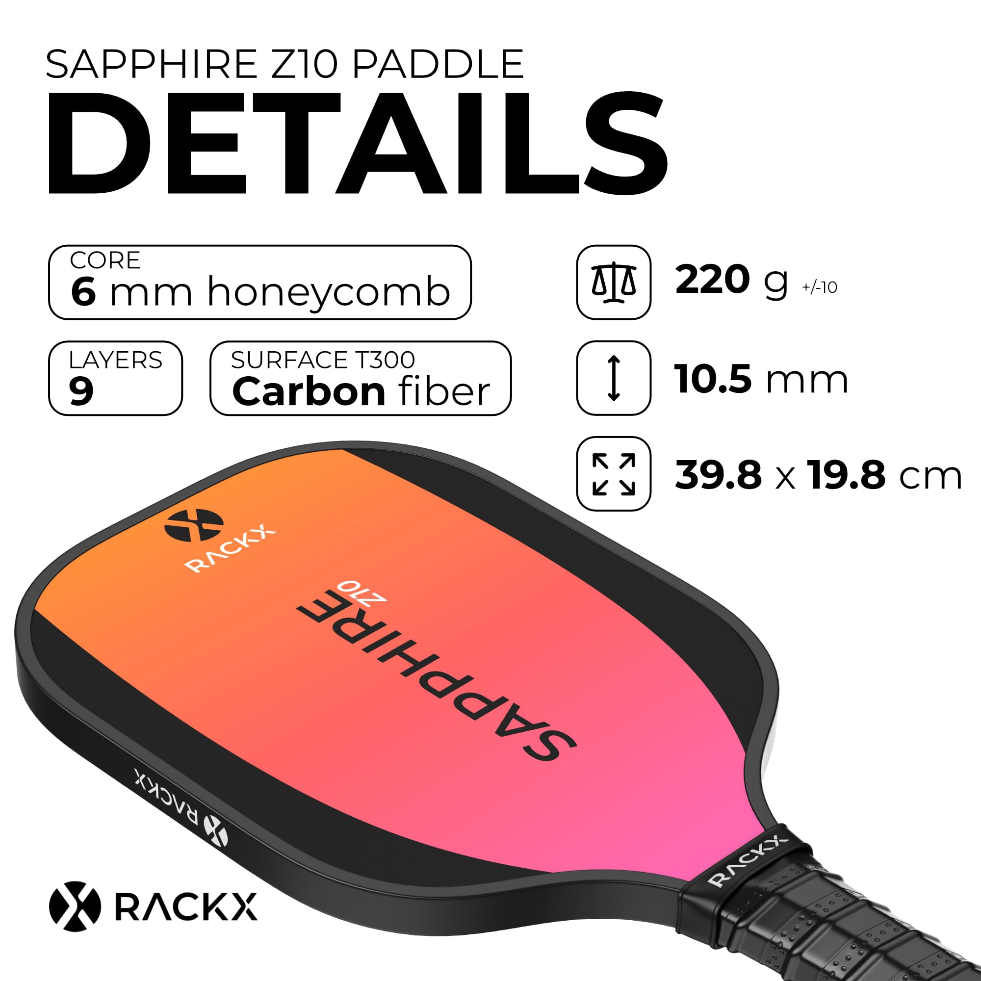 Sapphire Z10 Pickleball Paddle – Ultraleichtes Carbon mit robustem Kantenschutz