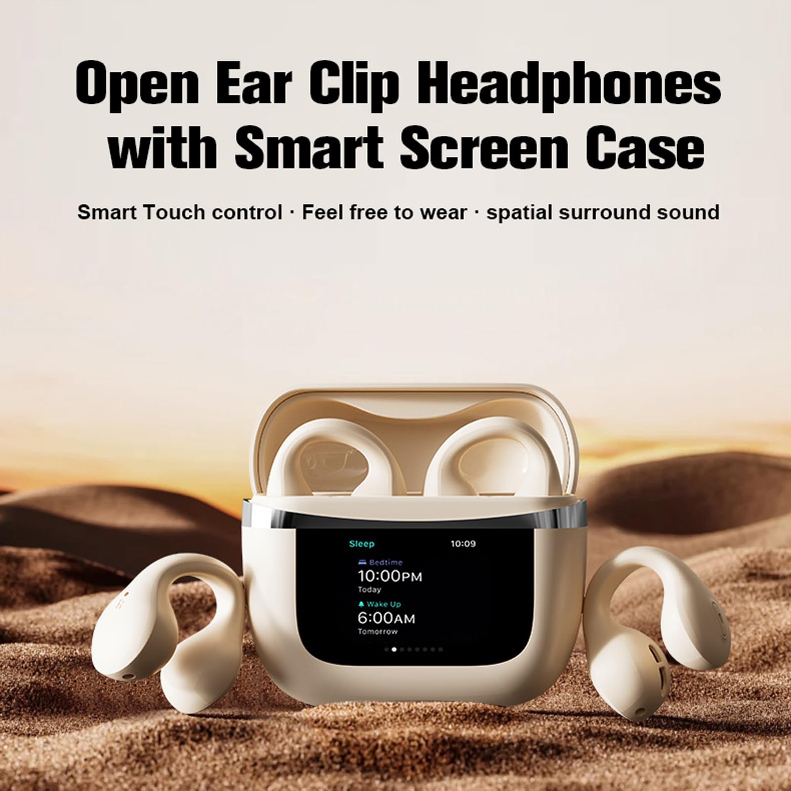 Open Ear Clip Earbuds - Wireless Bluetooth 5.4 Headphones With 68H Battery & Touch Screen Case